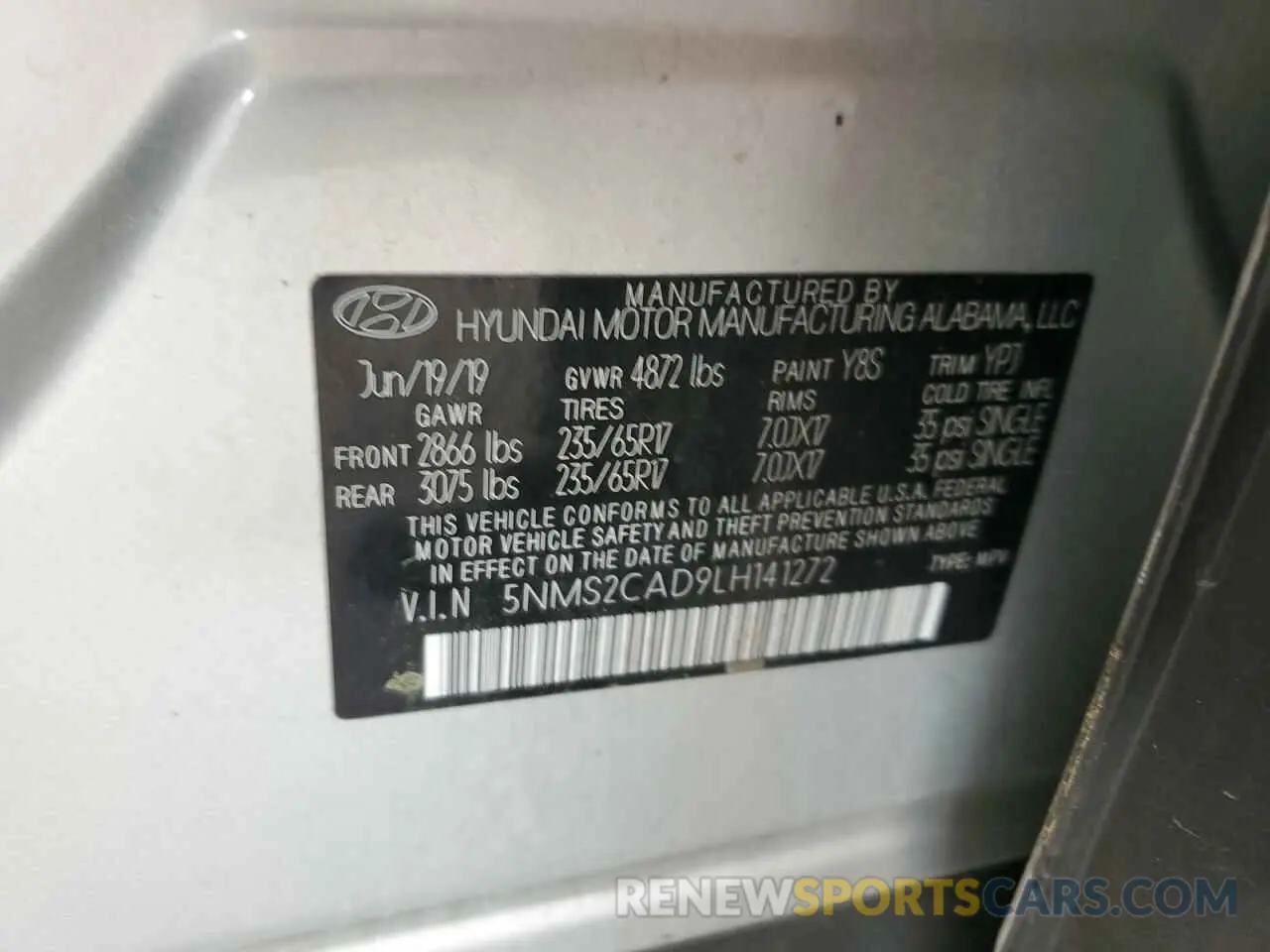 13 Photograph of a damaged car 5NMS2CAD9LH141272 HYUNDAI SANTA FE 2020