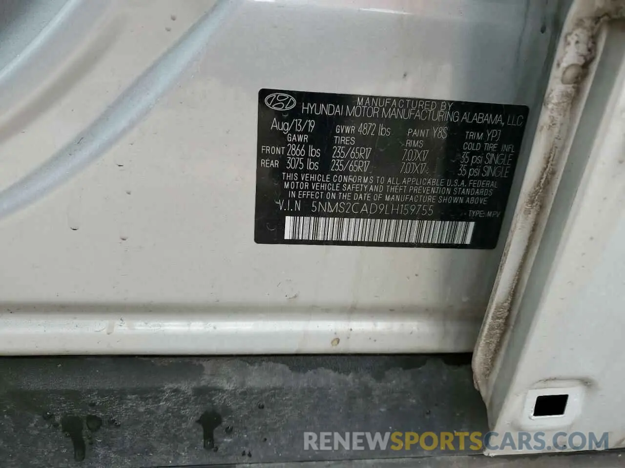 14 Photograph of a damaged car 5NMS2CAD9LH159755 HYUNDAI SANTA FE 2020