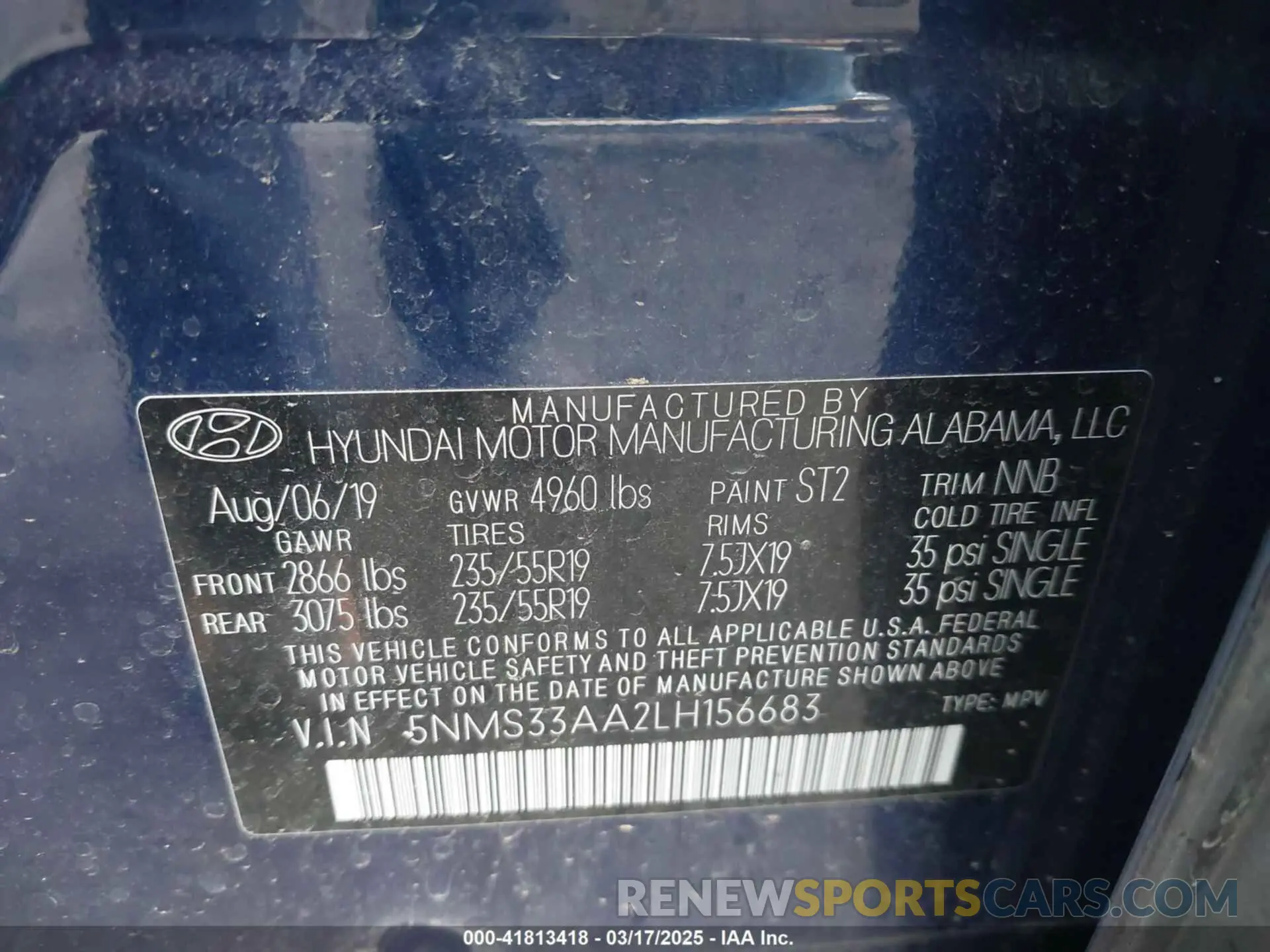 9 Photograph of a damaged car 5NMS33AA2LH156683 HYUNDAI SANTA FE 2020