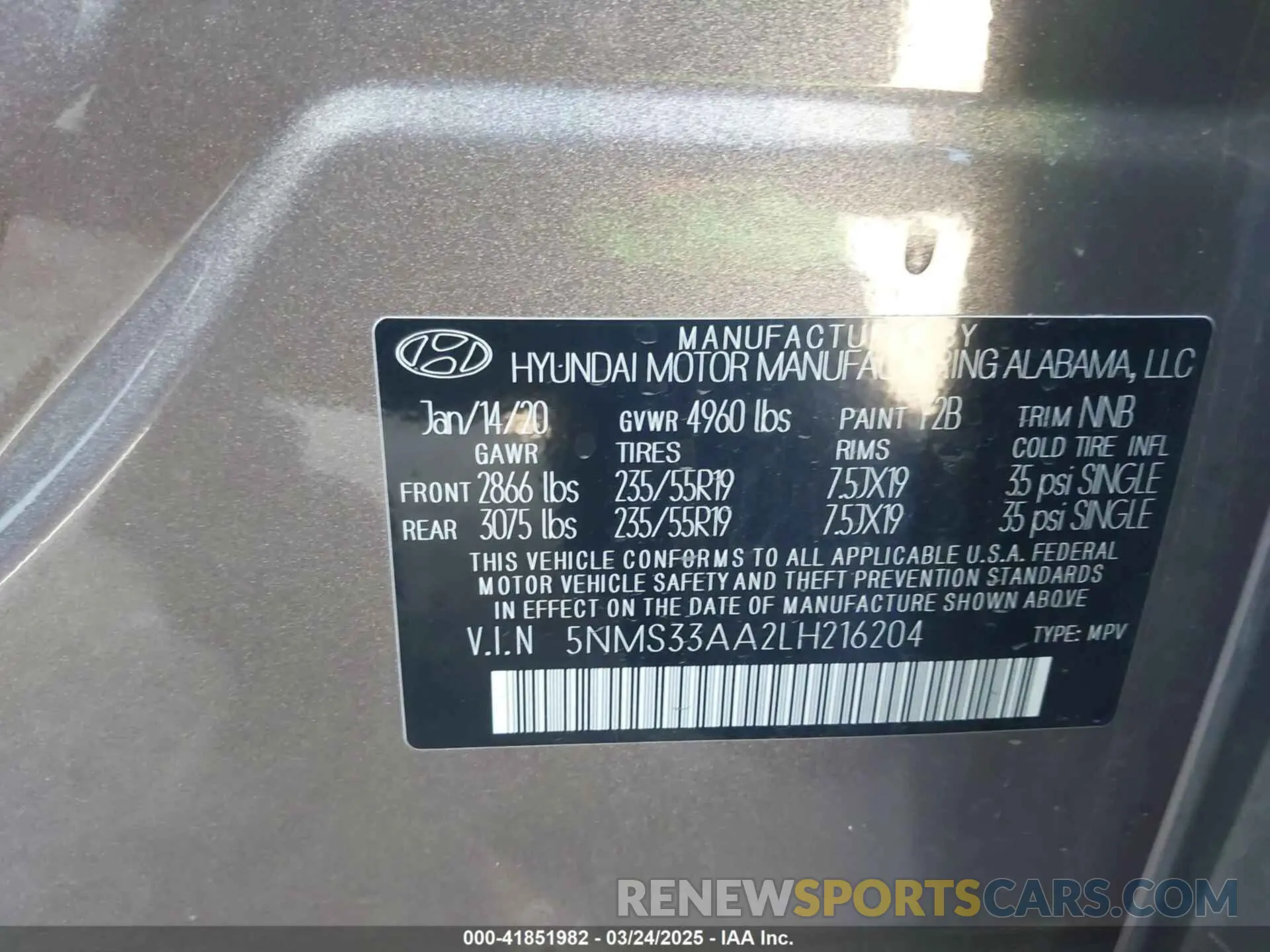 9 Photograph of a damaged car 5NMS33AA2LH216204 HYUNDAI SANTA FE 2020