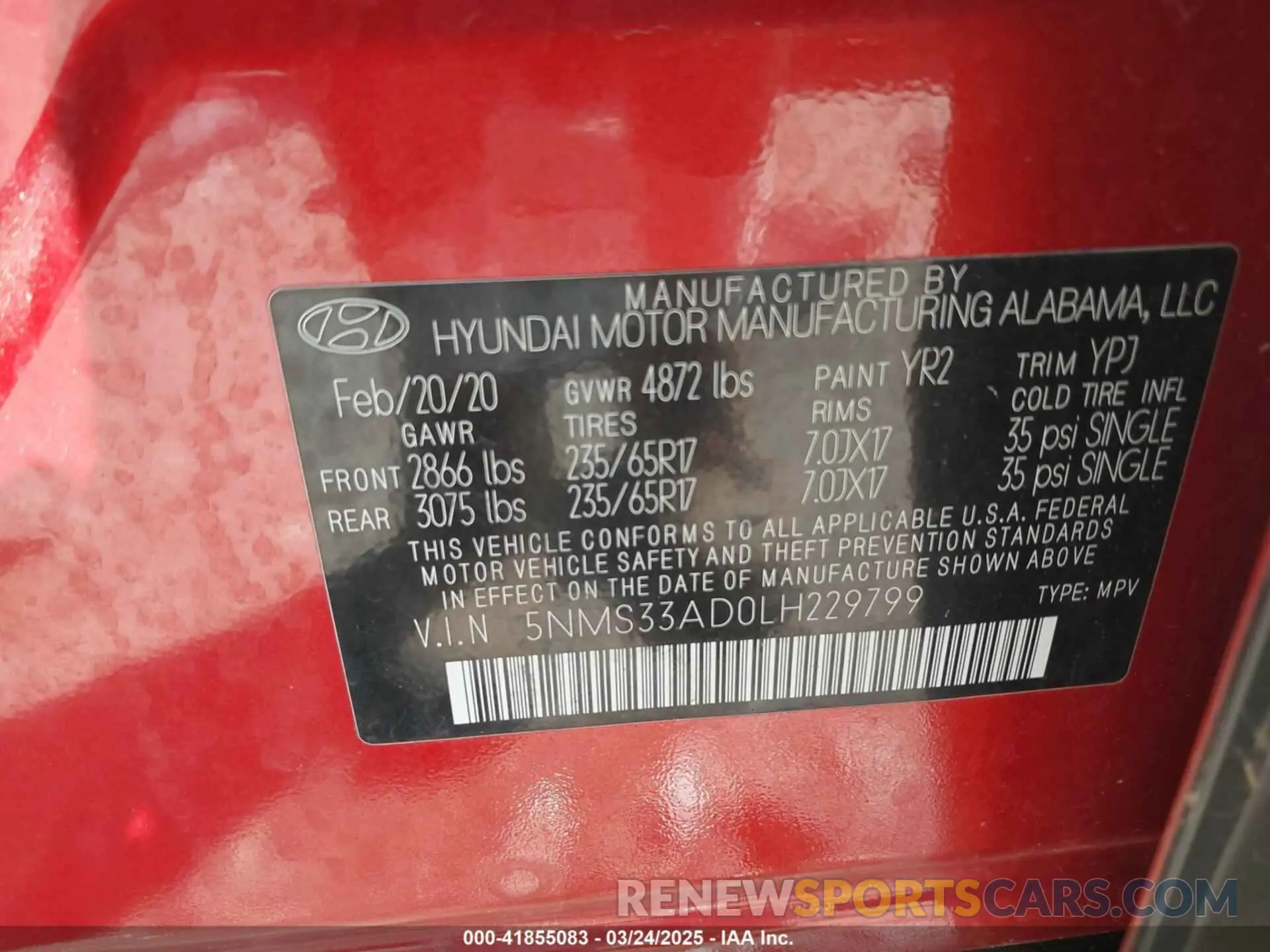 9 Photograph of a damaged car 5NMS33AD0LH229799 HYUNDAI SANTA FE 2020