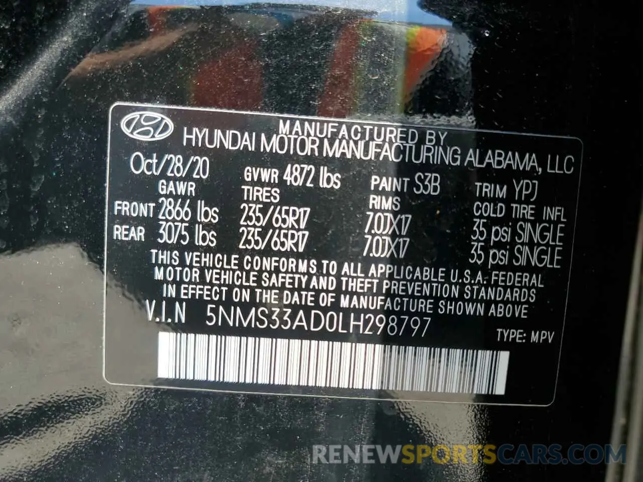 13 Photograph of a damaged car 5NMS33AD0LH298797 HYUNDAI SANTA FE 2020
