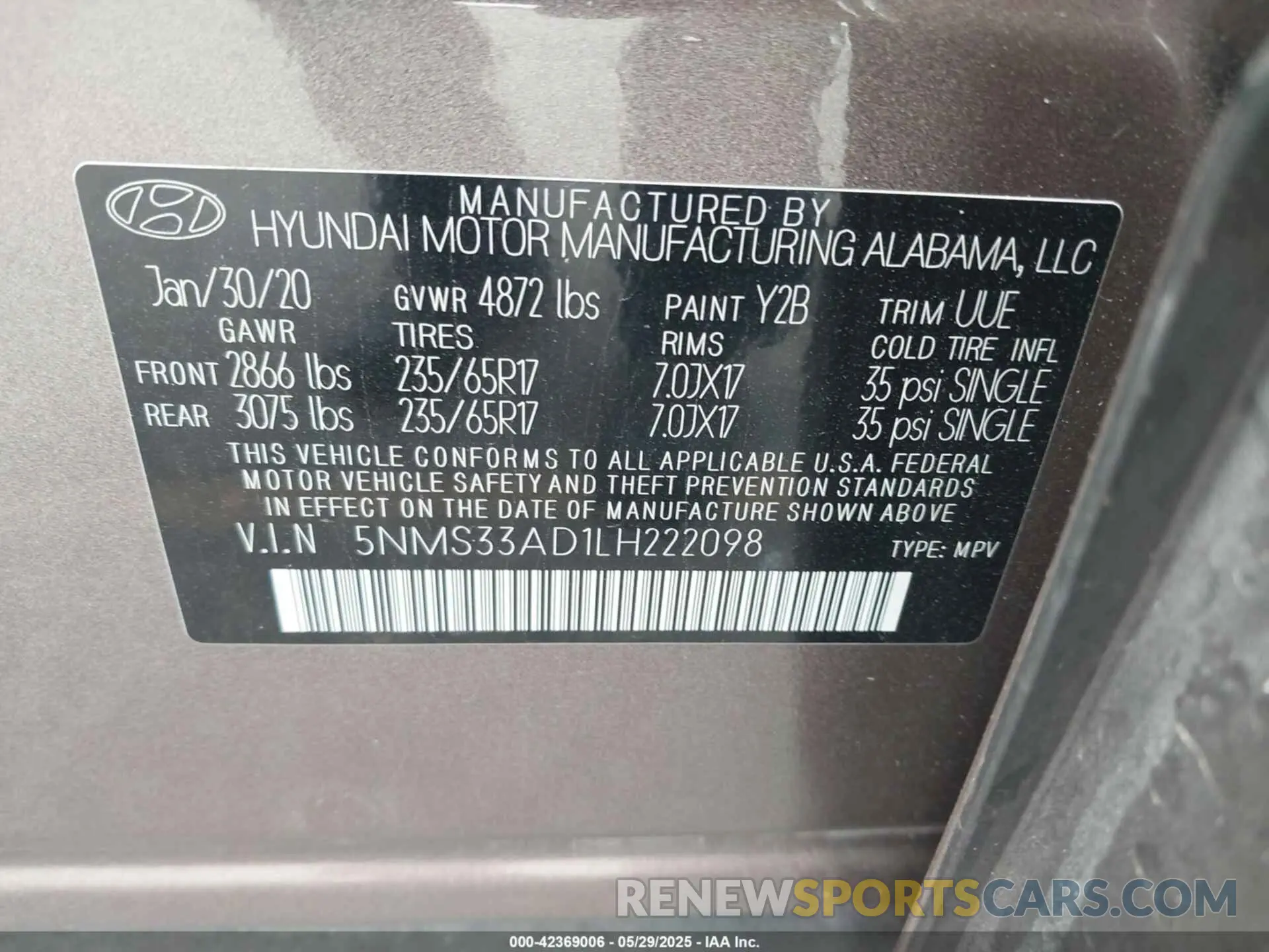 9 Photograph of a damaged car 5NMS33AD1LH222098 HYUNDAI SANTA FE 2020