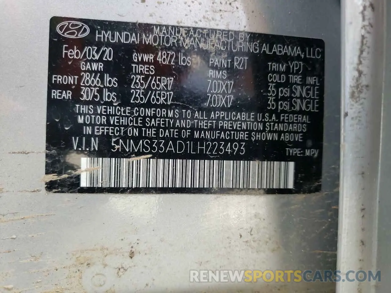 14 Photograph of a damaged car 5NMS33AD1LH223493 HYUNDAI SANTA FE 2020