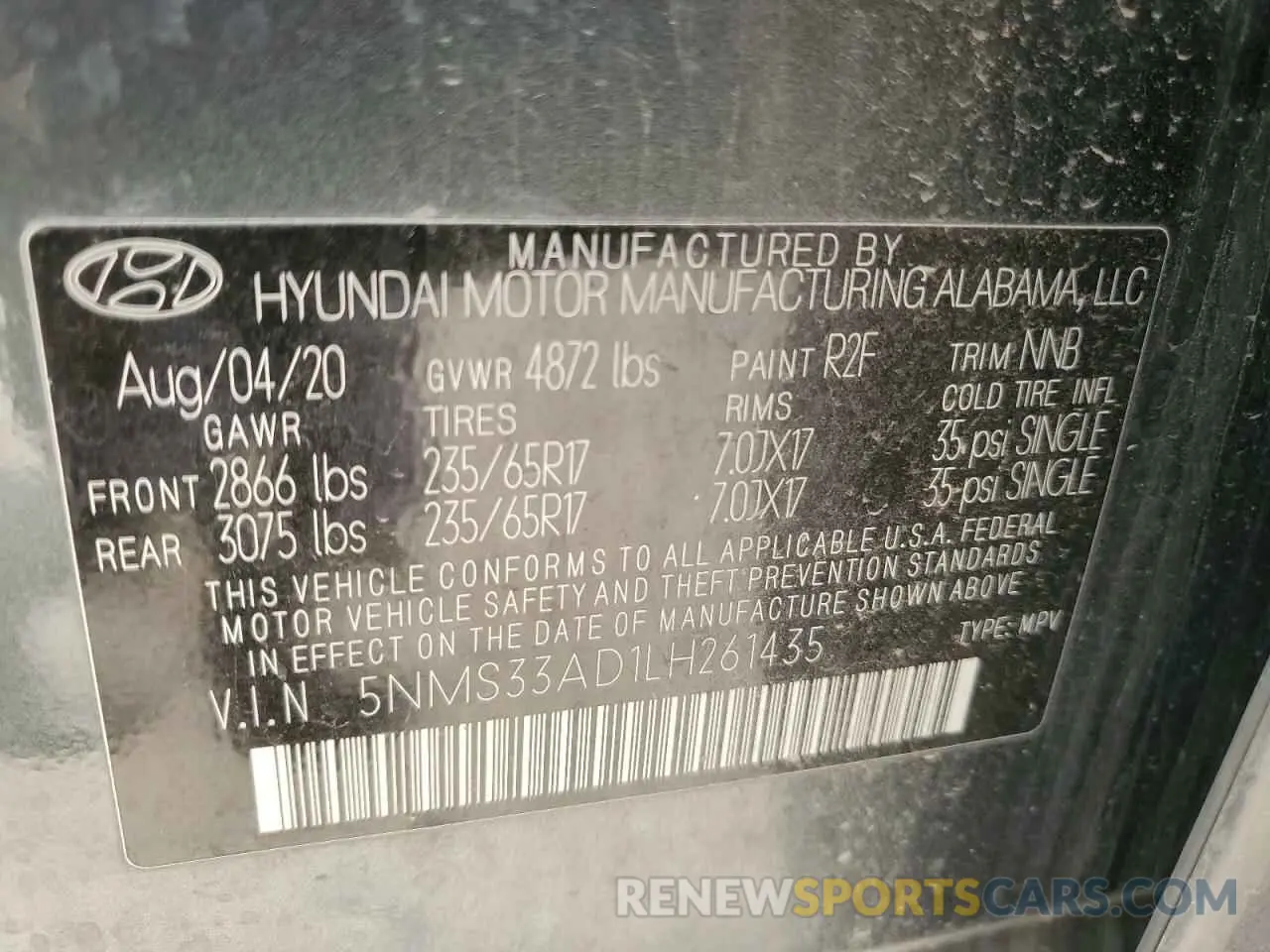 12 Photograph of a damaged car 5NMS33AD1LH261435 HYUNDAI SANTA FE 2020