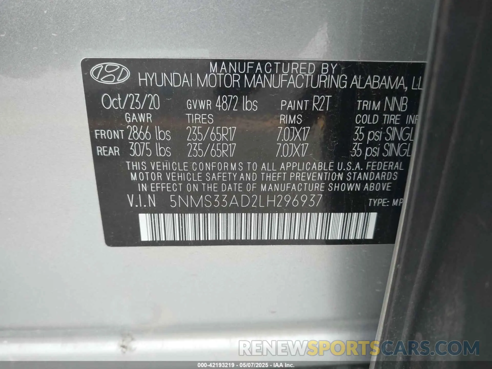 9 Photograph of a damaged car 5NMS33AD2LH296937 HYUNDAI SANTA FE 2020