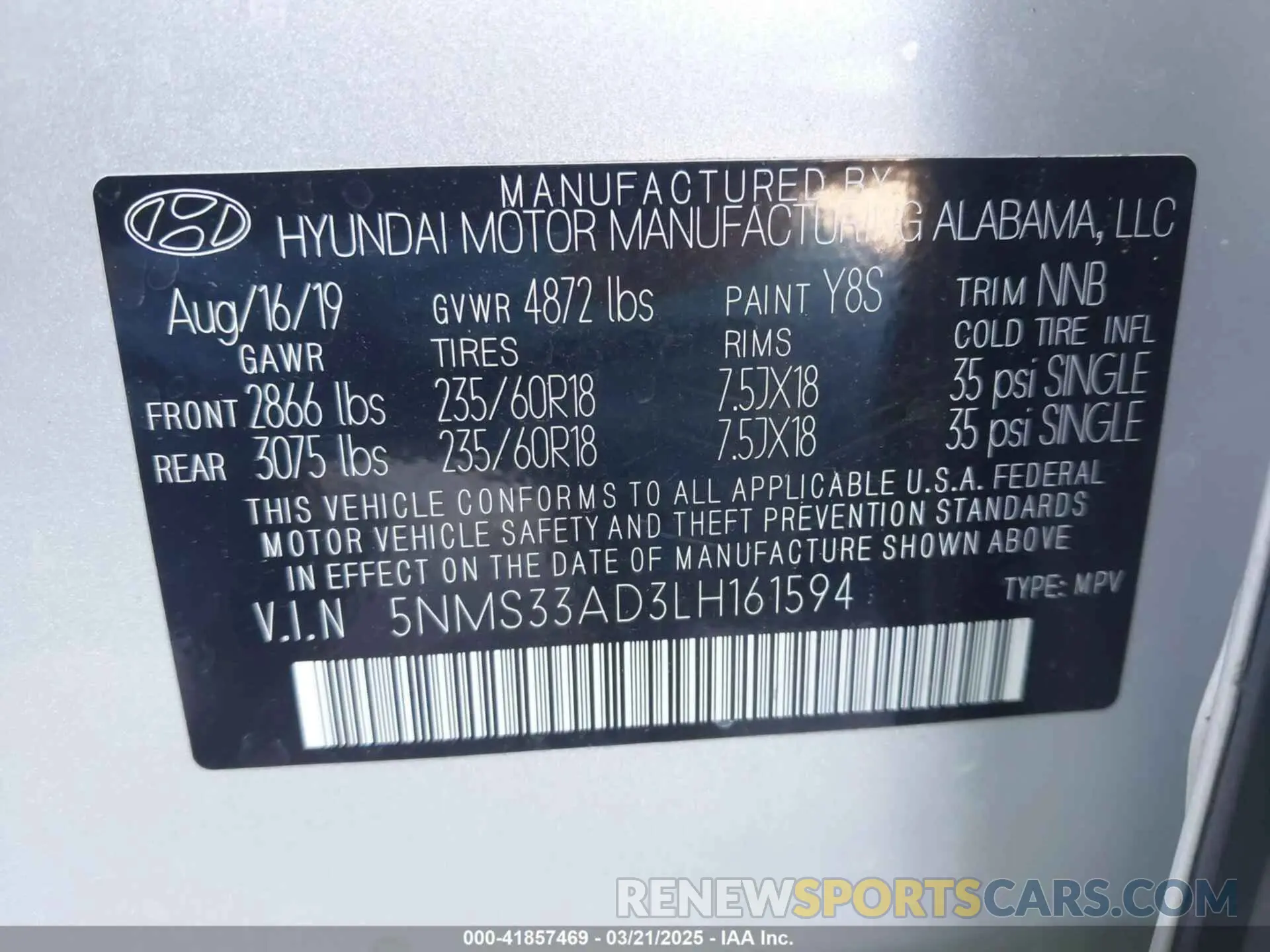 9 Photograph of a damaged car 5NMS33AD3LH161594 HYUNDAI SANTA FE 2020