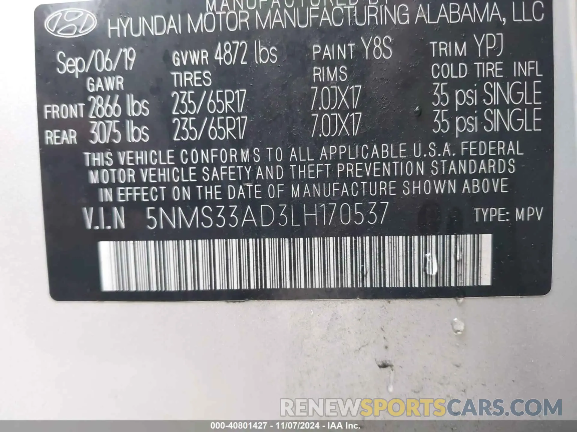 9 Photograph of a damaged car 5NMS33AD3LH170537 HYUNDAI SANTA FE 2020