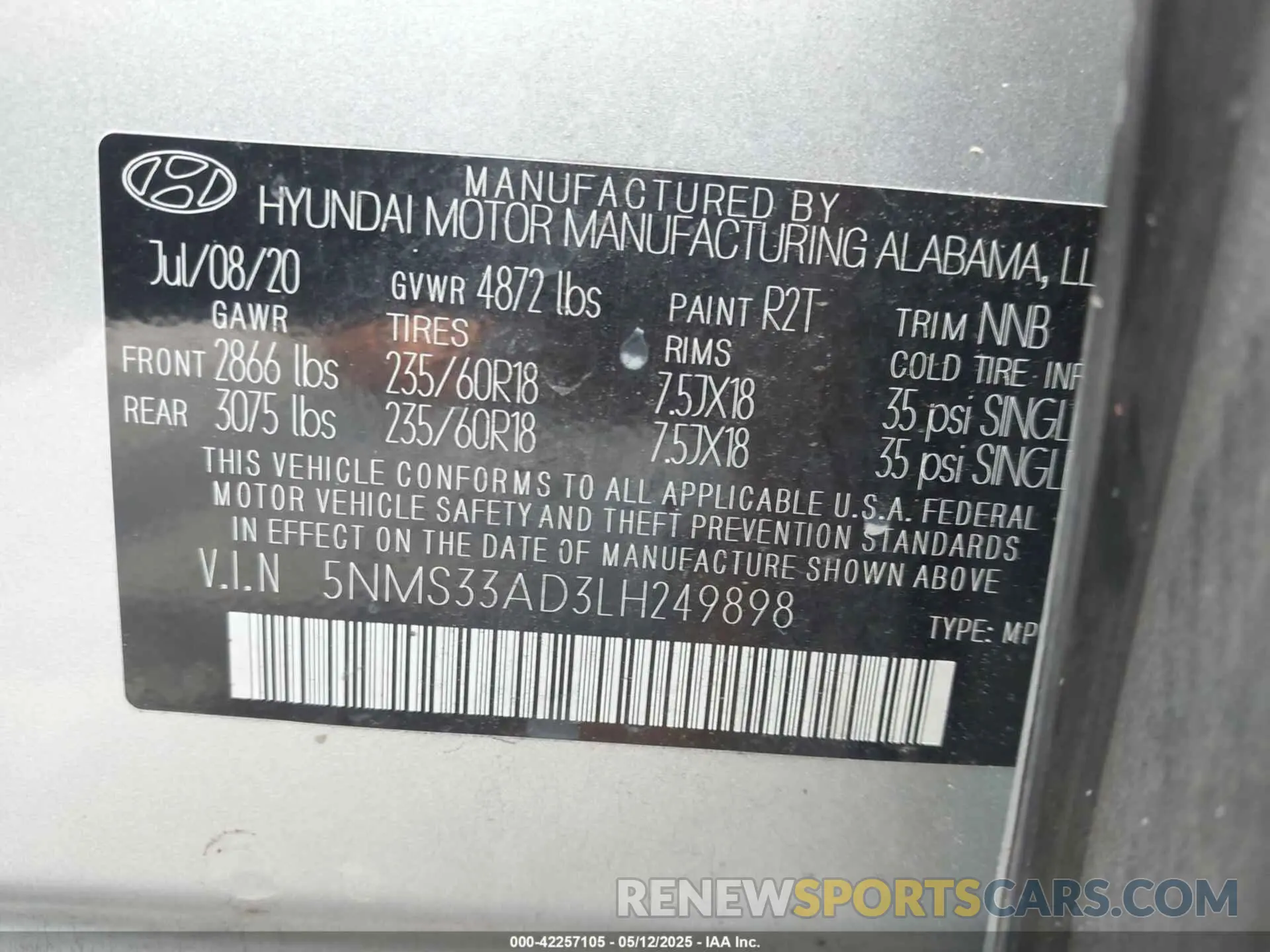 9 Photograph of a damaged car 5NMS33AD3LH249898 HYUNDAI SANTA FE 2020