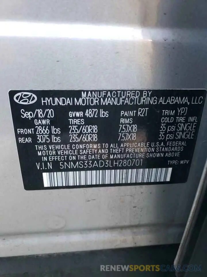 15 Photograph of a damaged car 5NMS33AD3LH280701 HYUNDAI SANTA FE 2020