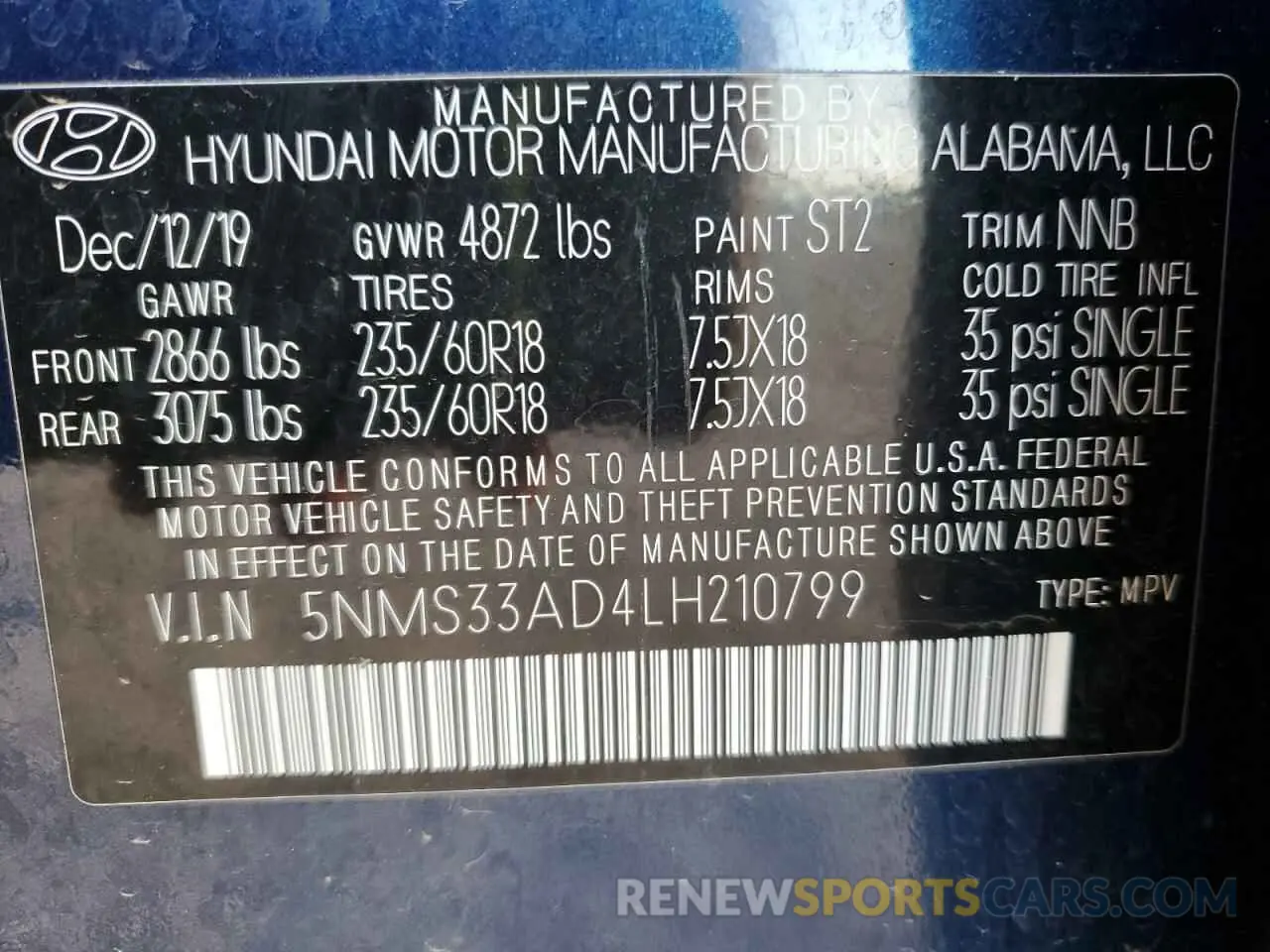 13 Photograph of a damaged car 5NMS33AD4LH210799 HYUNDAI SANTA FE 2020
