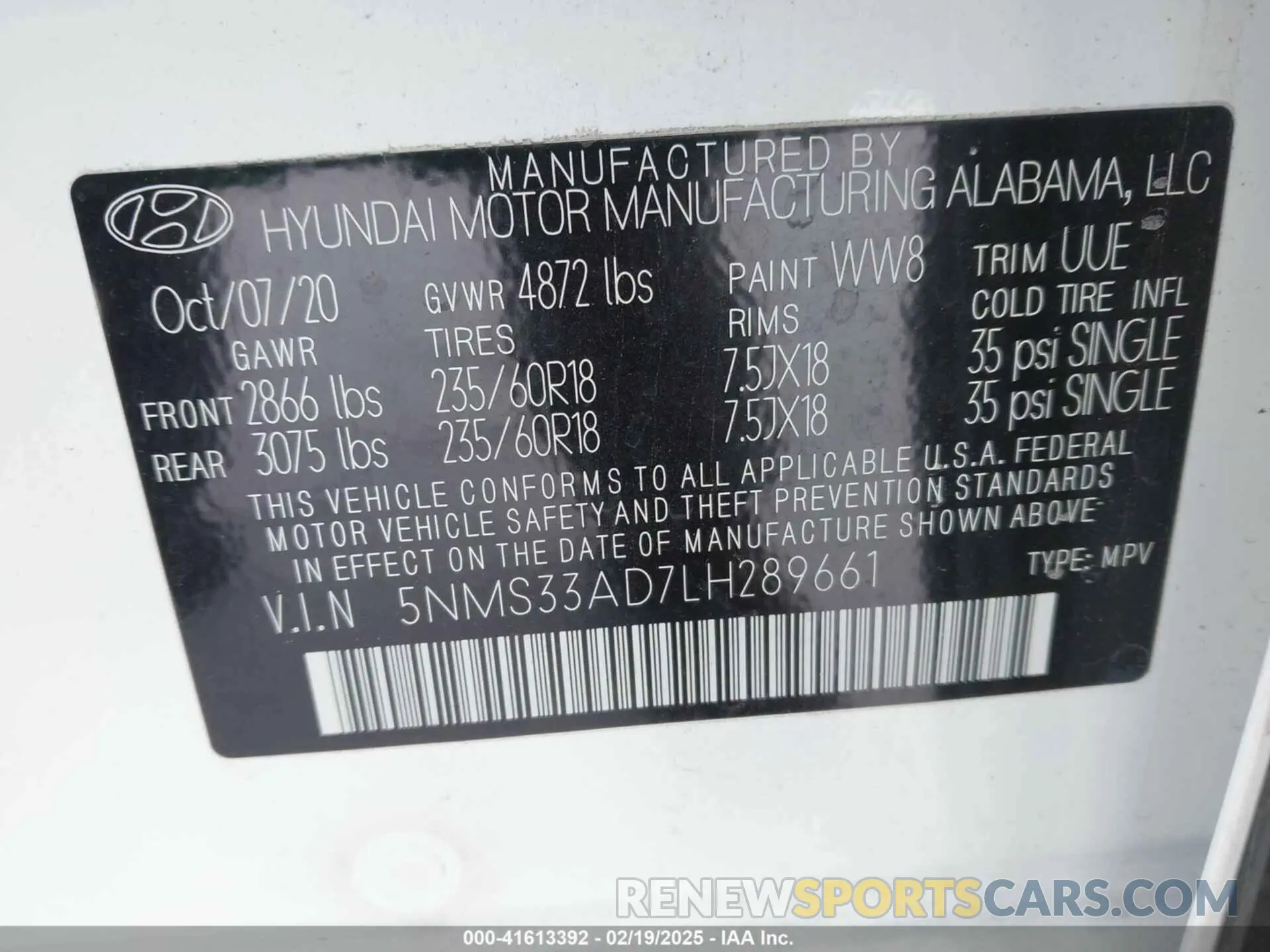 9 Photograph of a damaged car 5NMS33AD7LH289661 HYUNDAI SANTA FE 2020