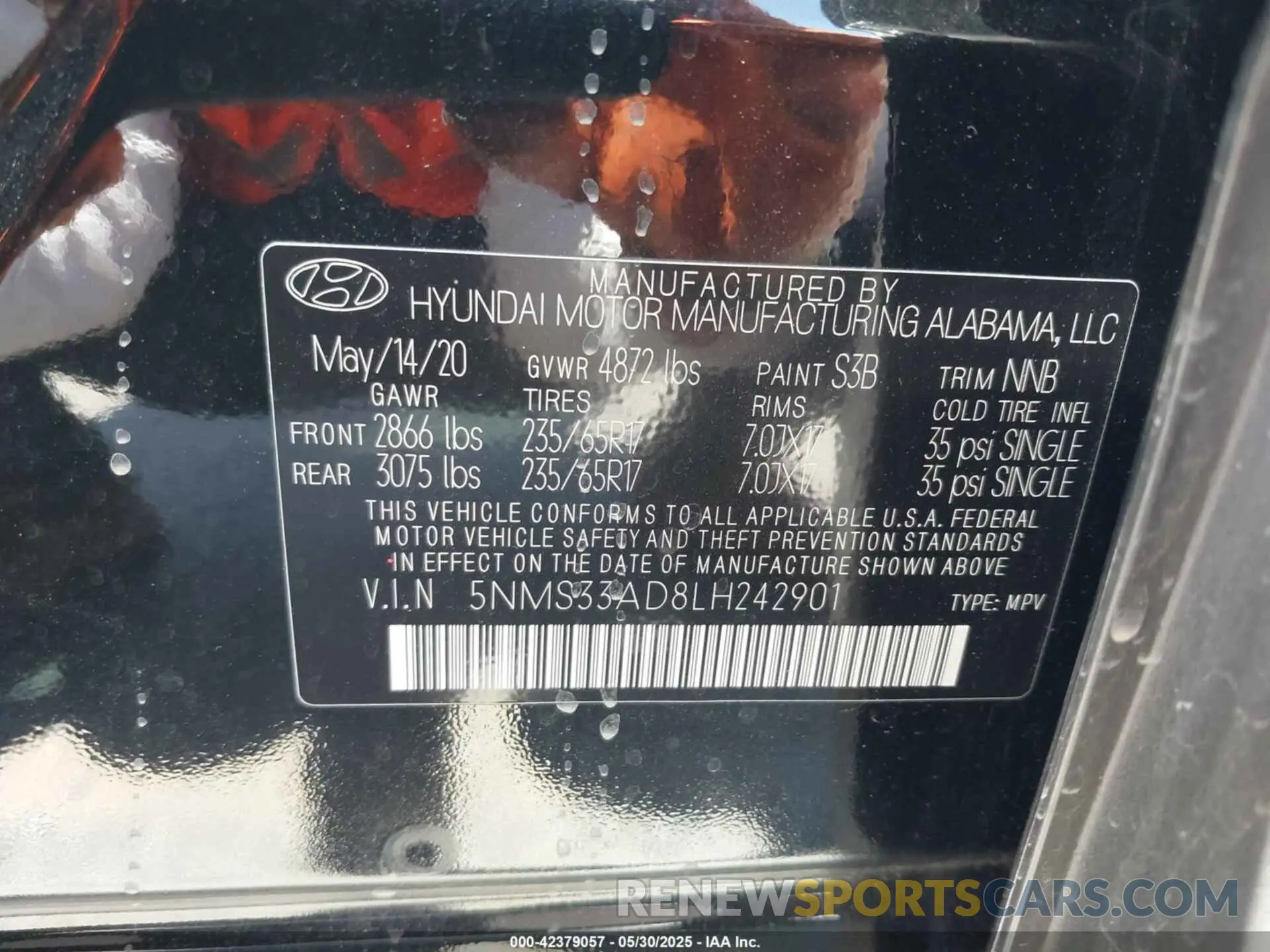 9 Photograph of a damaged car 5NMS33AD8LH242901 HYUNDAI SANTA FE 2020