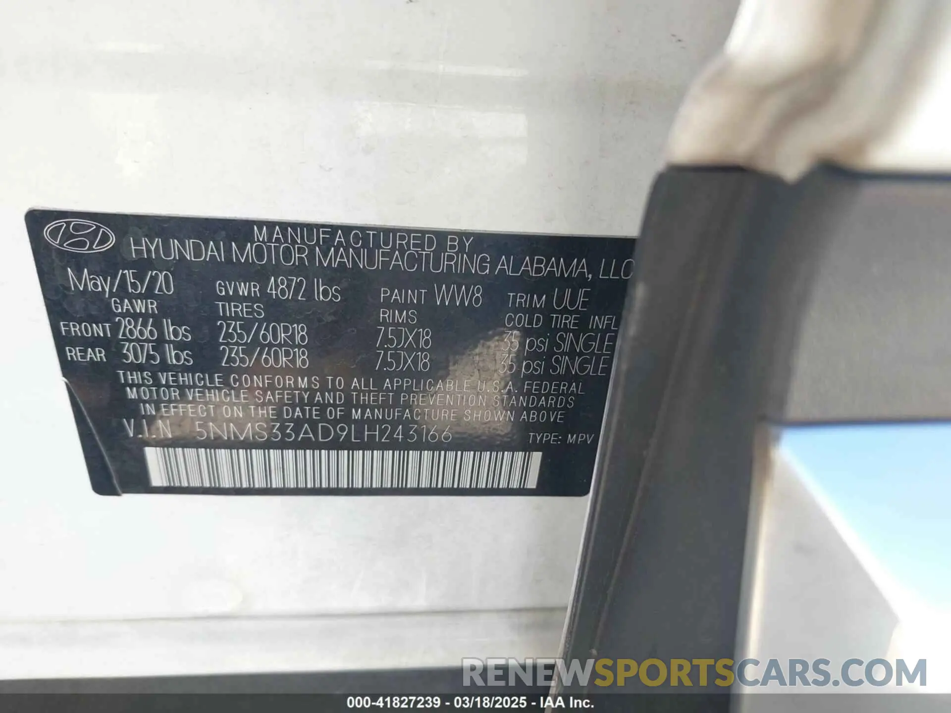 9 Photograph of a damaged car 5NMS33AD9LH243166 HYUNDAI SANTA FE 2020