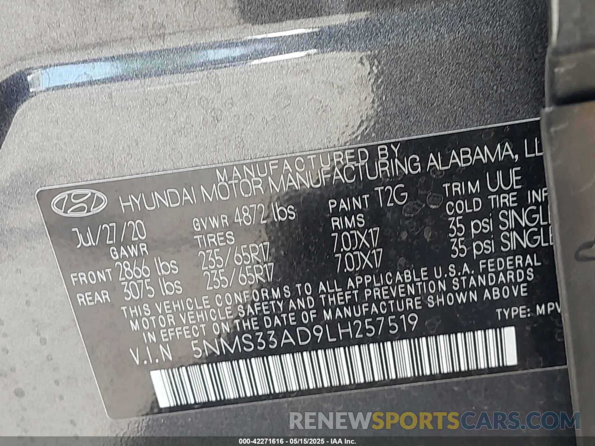 9 Photograph of a damaged car 5NMS33AD9LH257519 HYUNDAI SANTA FE 2020