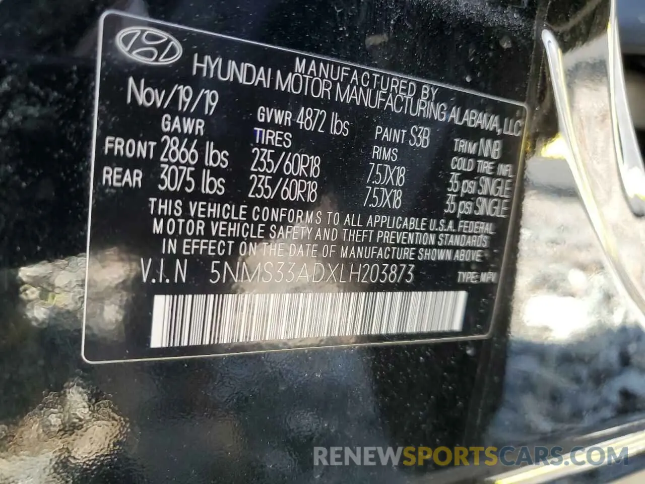 13 Photograph of a damaged car 5NMS33ADXLH203873 HYUNDAI SANTA FE 2020
