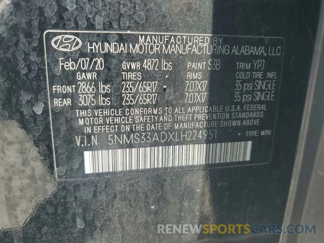 13 Photograph of a damaged car 5NMS33ADXLH224951 HYUNDAI SANTA FE 2020