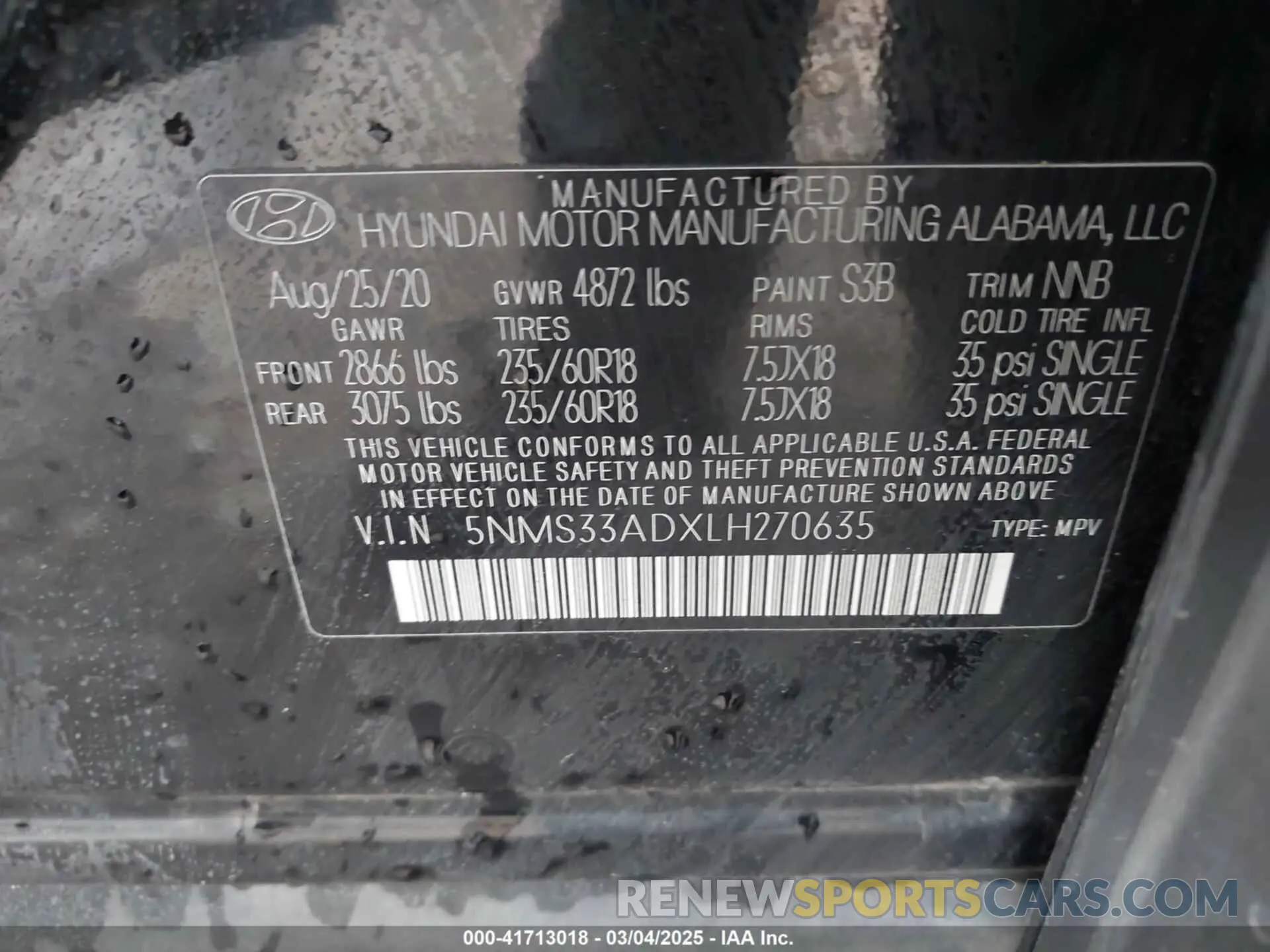 9 Photograph of a damaged car 5NMS33ADXLH270635 HYUNDAI SANTA FE 2020