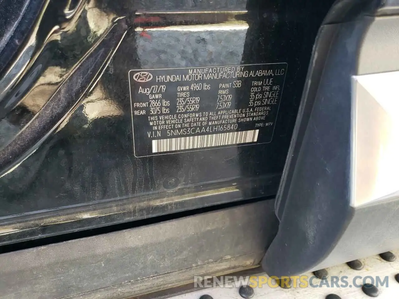 13 Photograph of a damaged car 5NMS3CAA4LH165840 HYUNDAI SANTA FE 2020