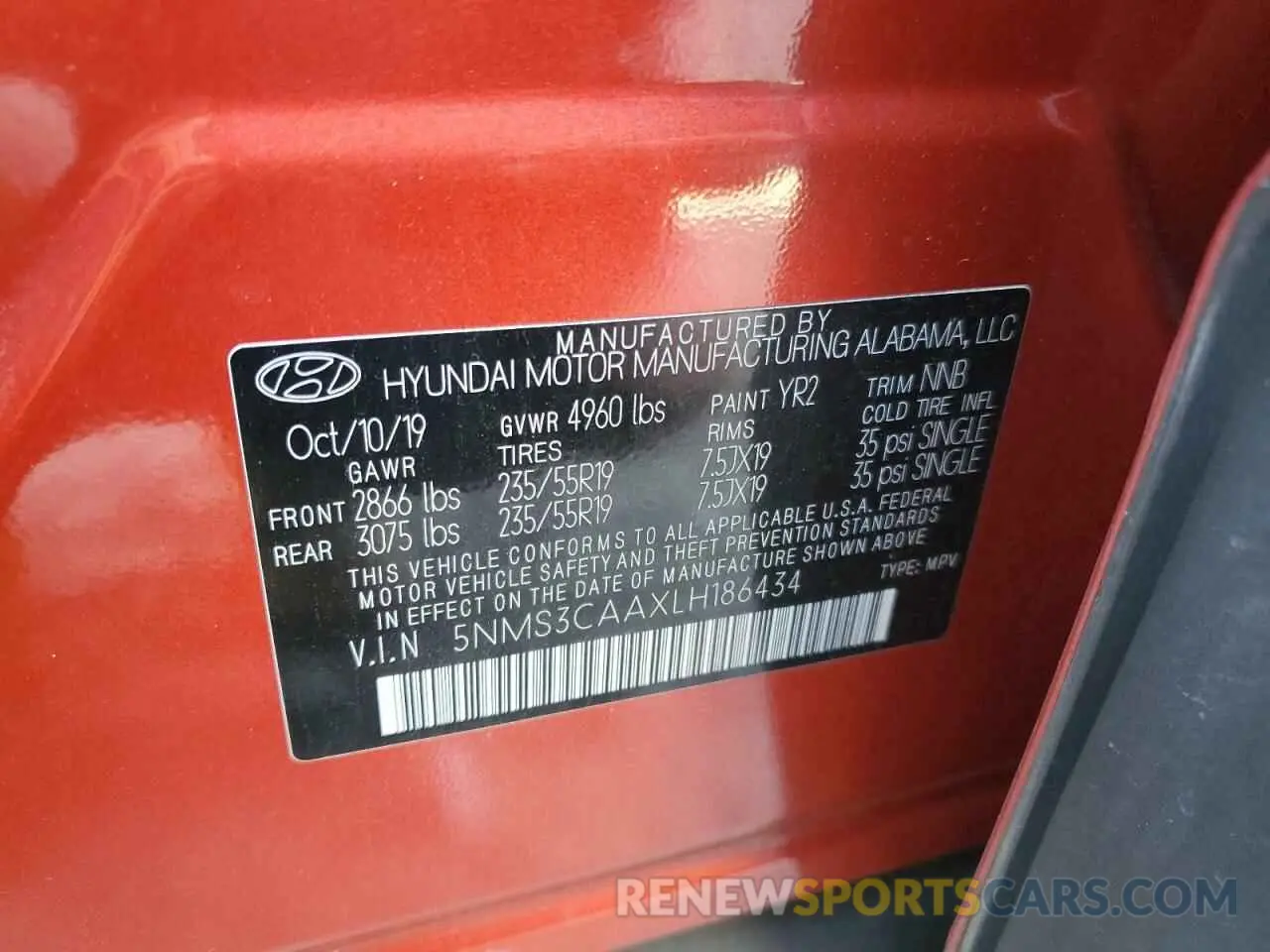 13 Photograph of a damaged car 5NMS3CAAXLH186434 HYUNDAI SANTA FE 2020