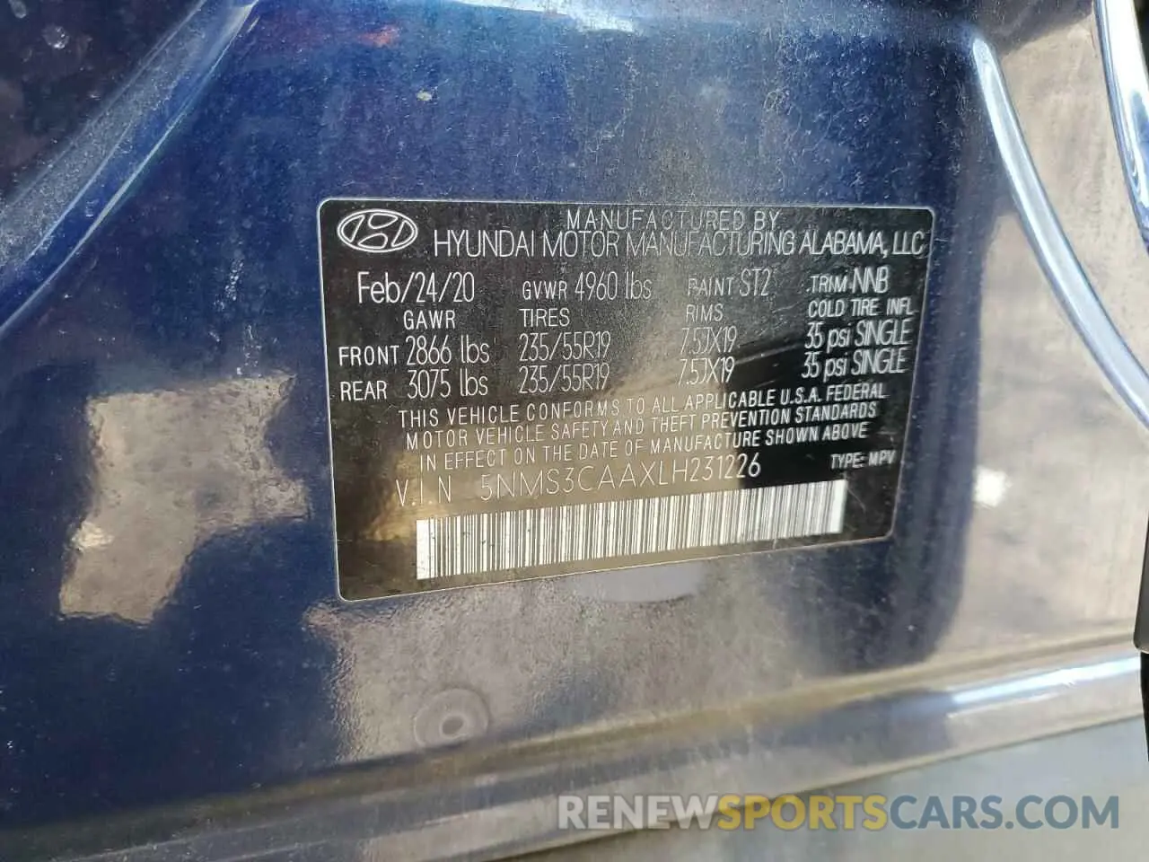 13 Photograph of a damaged car 5NMS3CAAXLH231226 HYUNDAI SANTA FE 2020