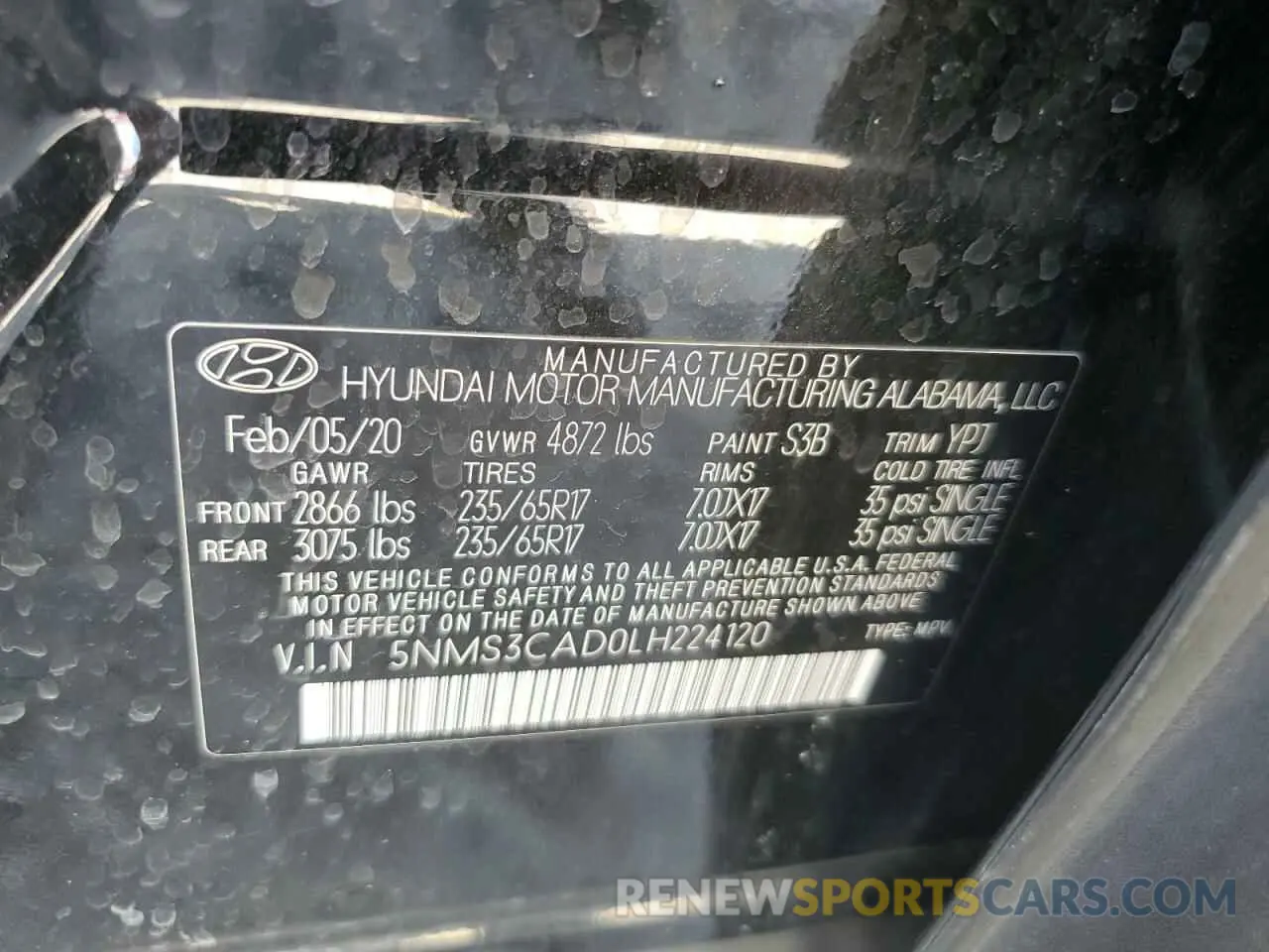 13 Photograph of a damaged car 5NMS3CAD0LH224120 HYUNDAI SANTA FE 2020