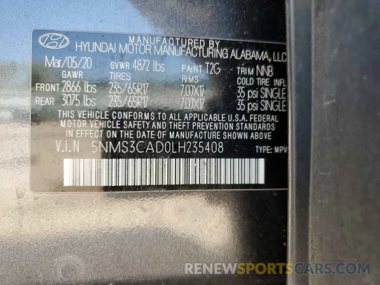 14 Photograph of a damaged car 5NMS3CAD0LH235408 HYUNDAI SANTA FE 2020