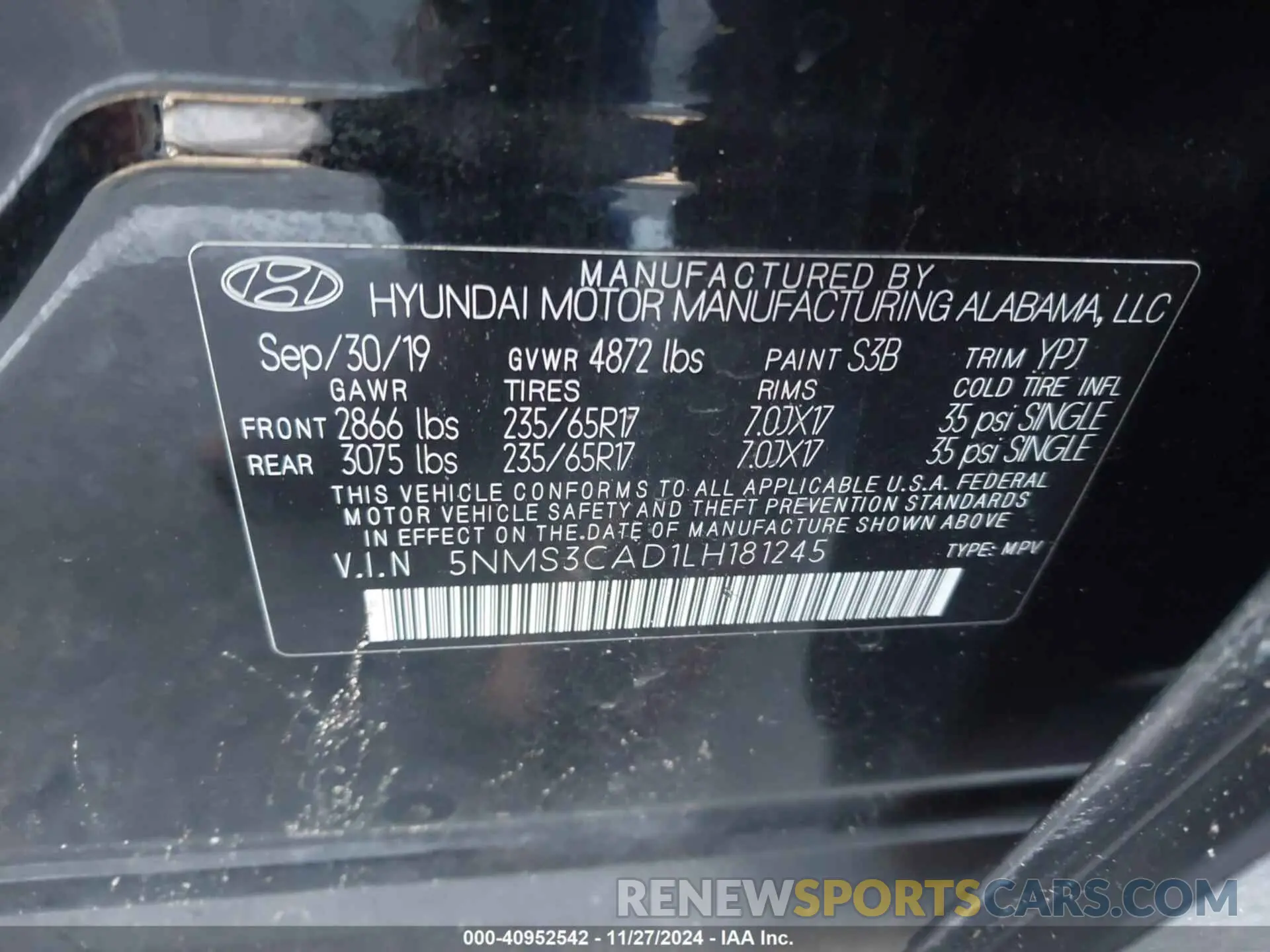 9 Photograph of a damaged car 5NMS3CAD1LH181245 HYUNDAI SANTA FE 2020