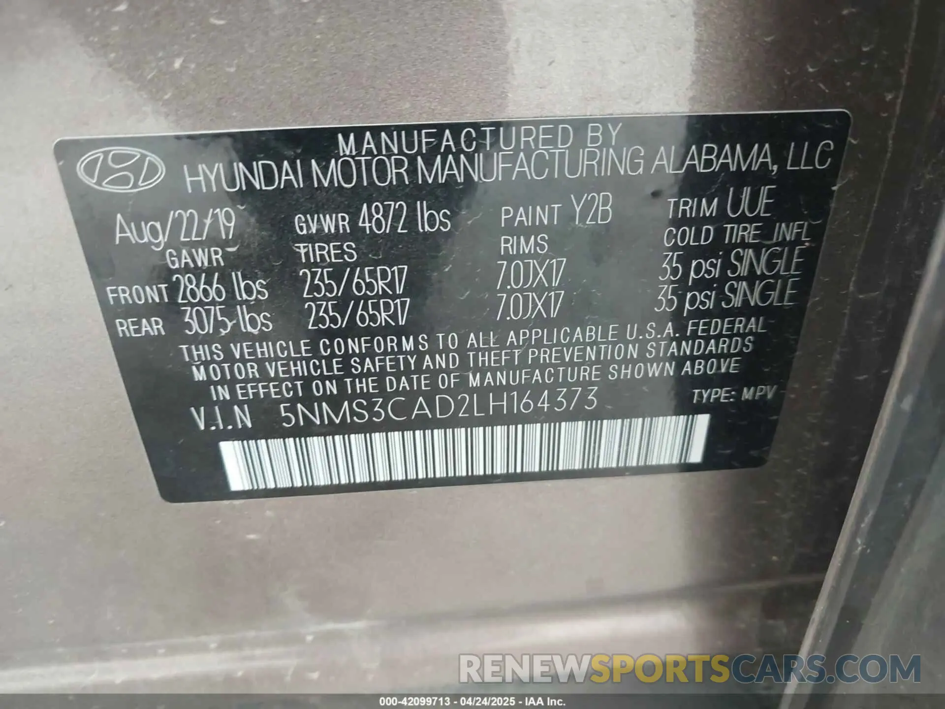 9 Photograph of a damaged car 5NMS3CAD2LH164373 HYUNDAI SANTA FE 2020