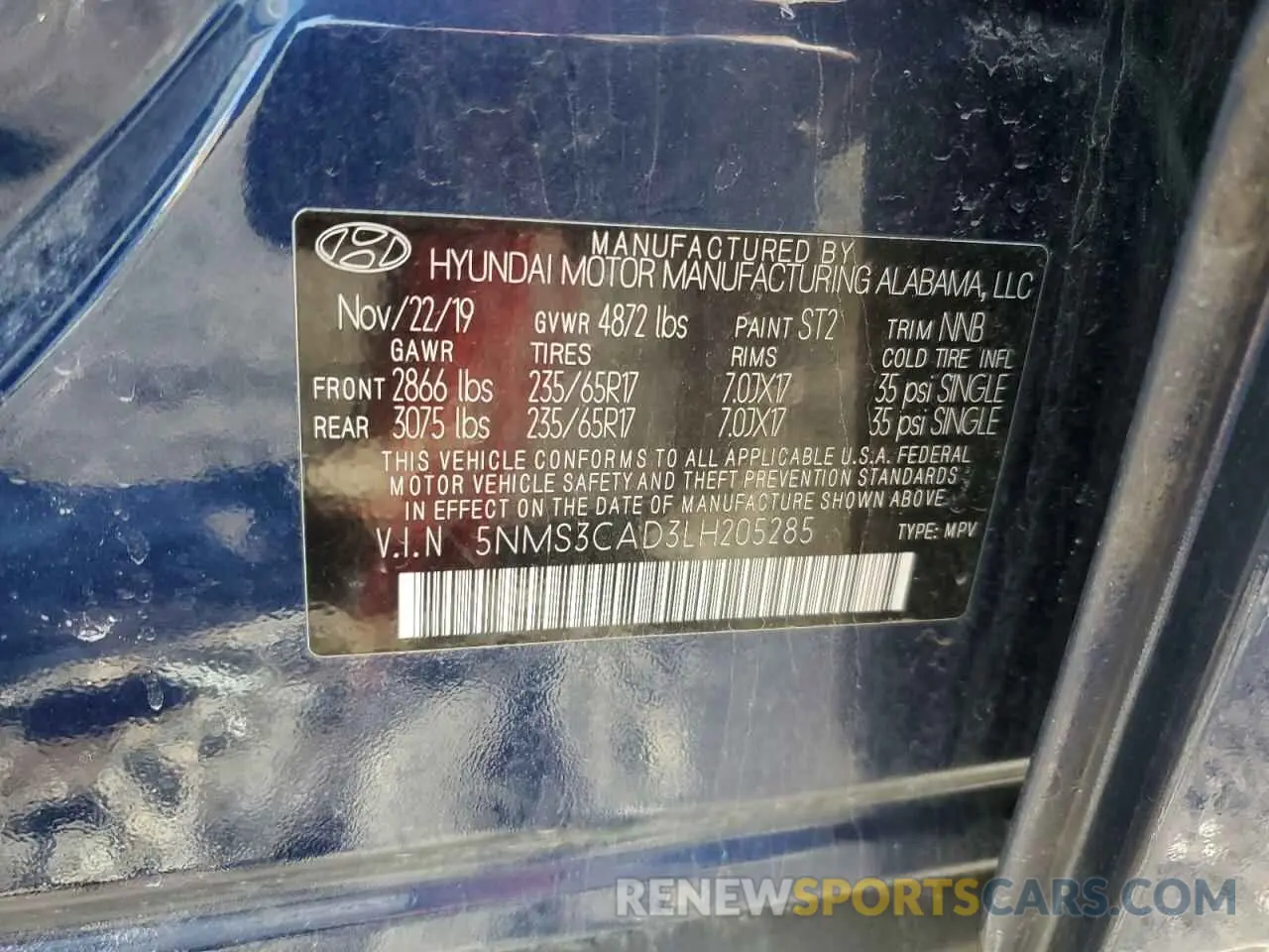 14 Photograph of a damaged car 5NMS3CAD3LH205285 HYUNDAI SANTA FE 2020