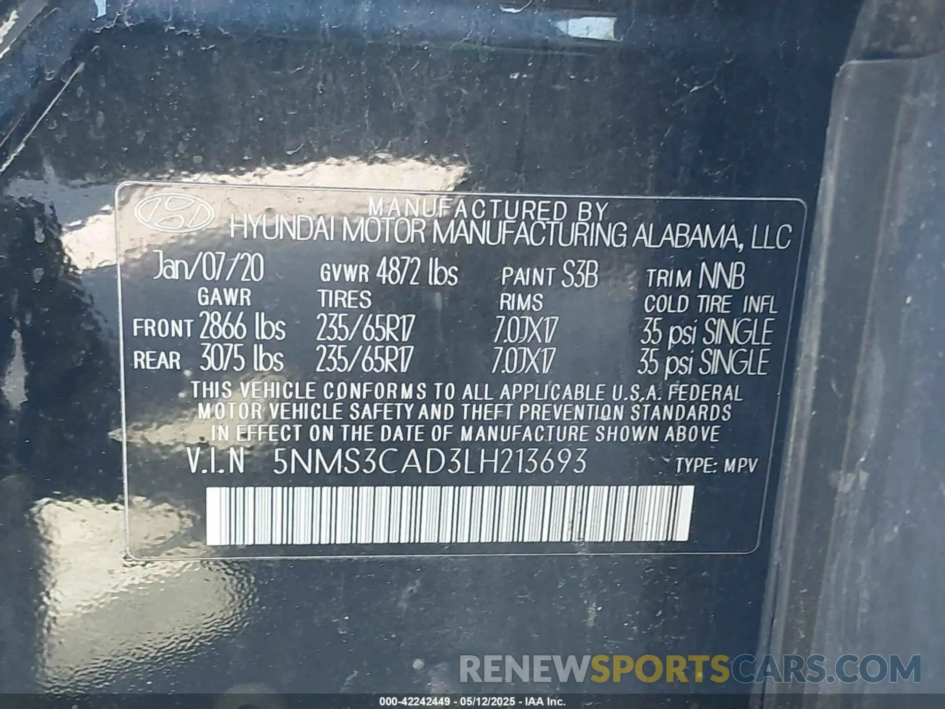9 Photograph of a damaged car 5NMS3CAD3LH213693 HYUNDAI SANTA FE 2020