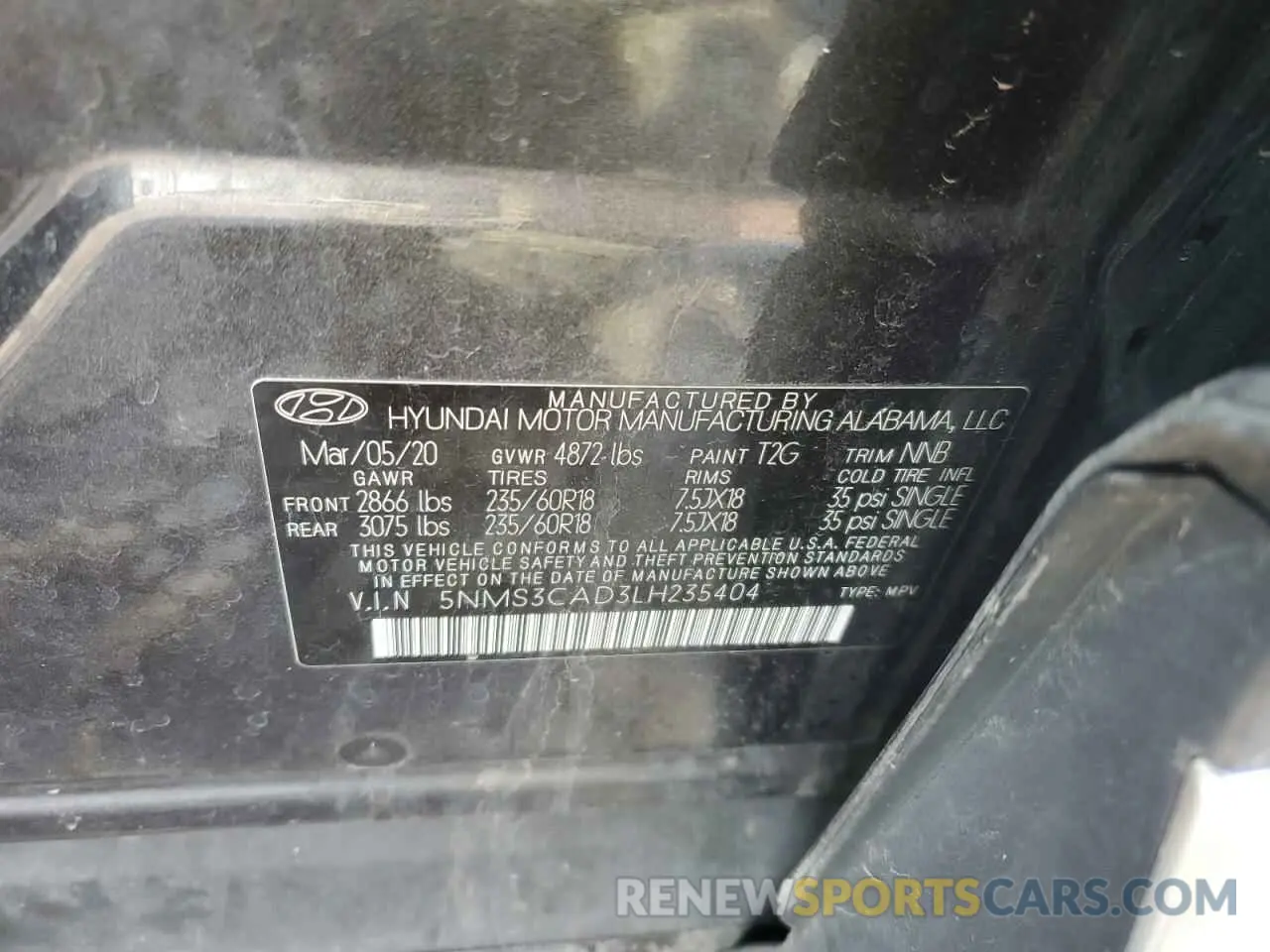 14 Photograph of a damaged car 5NMS3CAD3LH235404 HYUNDAI SANTA FE 2020