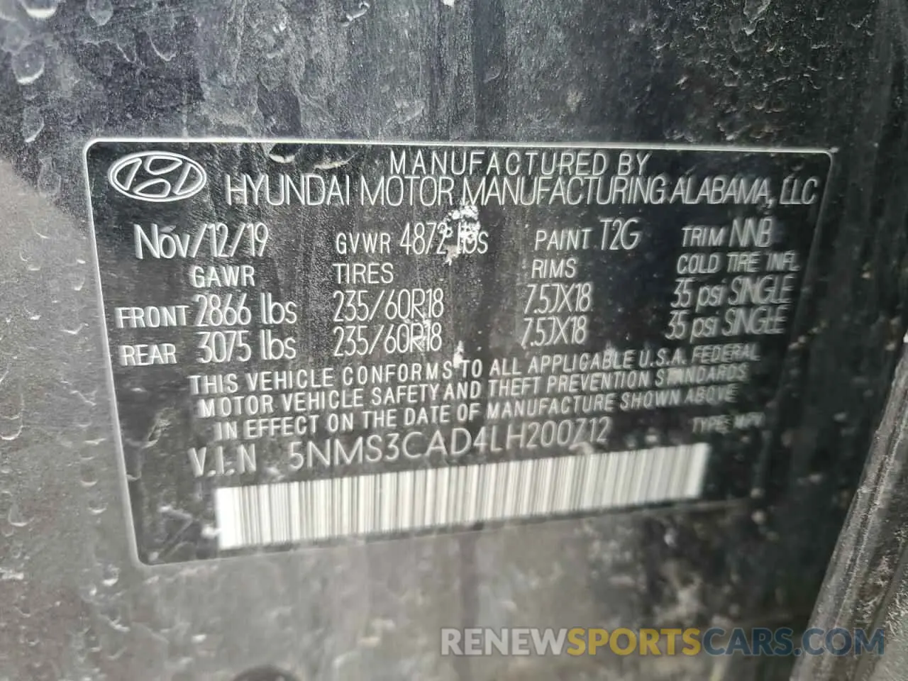 14 Photograph of a damaged car 5NMS3CAD4LH200712 HYUNDAI SANTA FE 2020