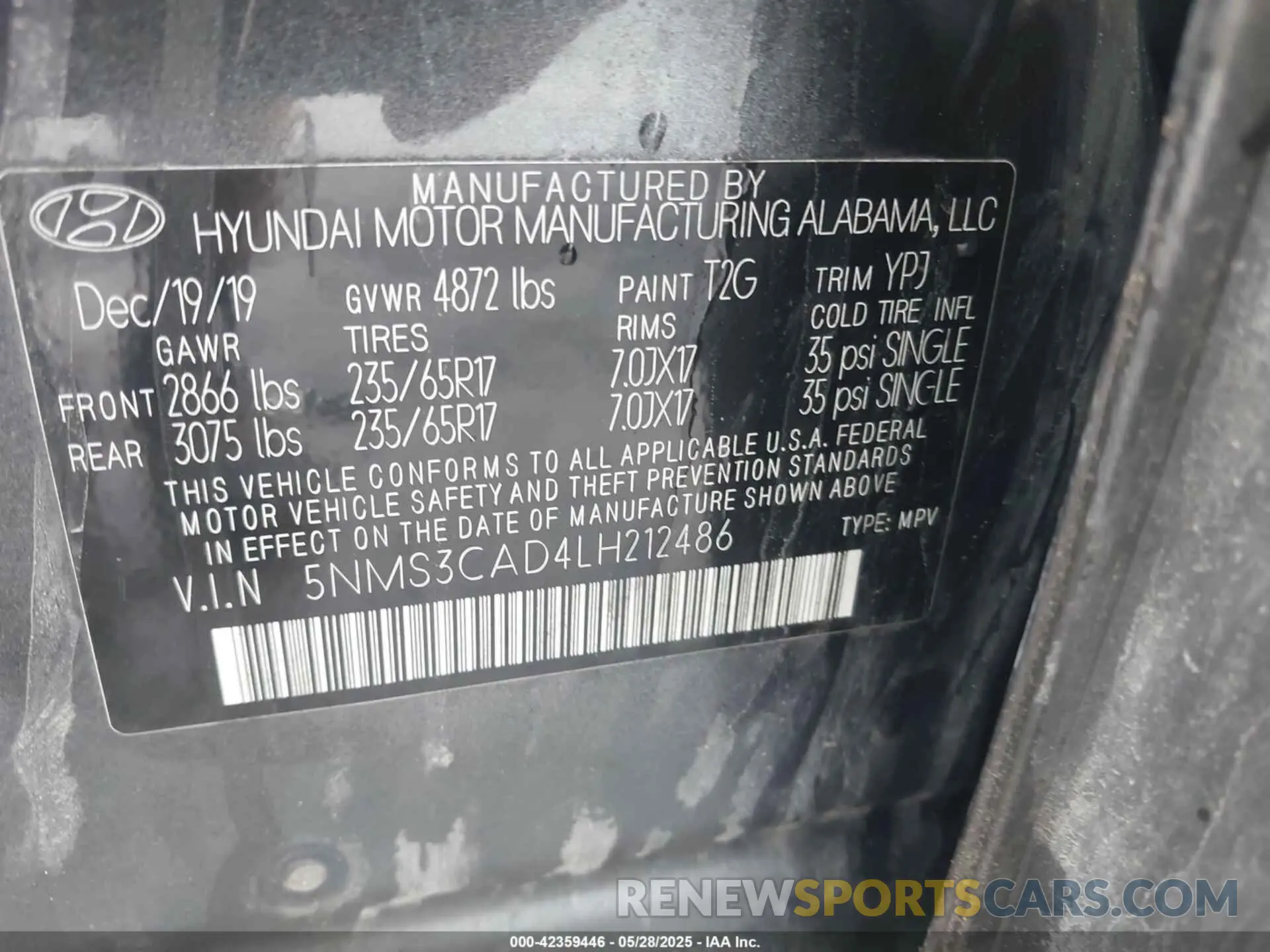 9 Photograph of a damaged car 5NMS3CAD4LH212486 HYUNDAI SANTA FE 2020