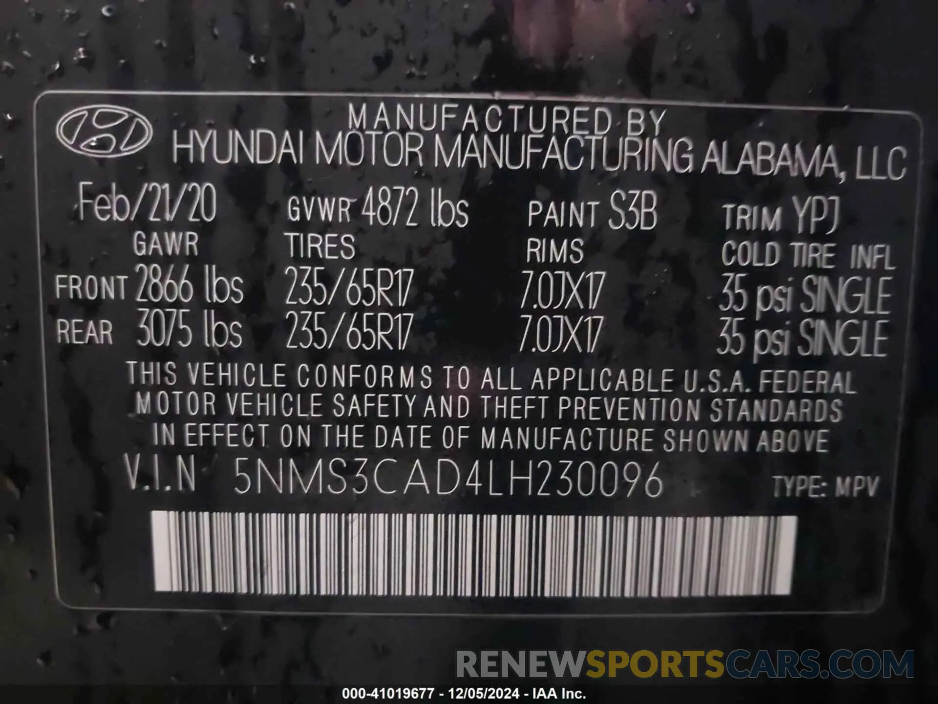 9 Photograph of a damaged car 5NMS3CAD4LH230096 HYUNDAI SANTA FE 2020