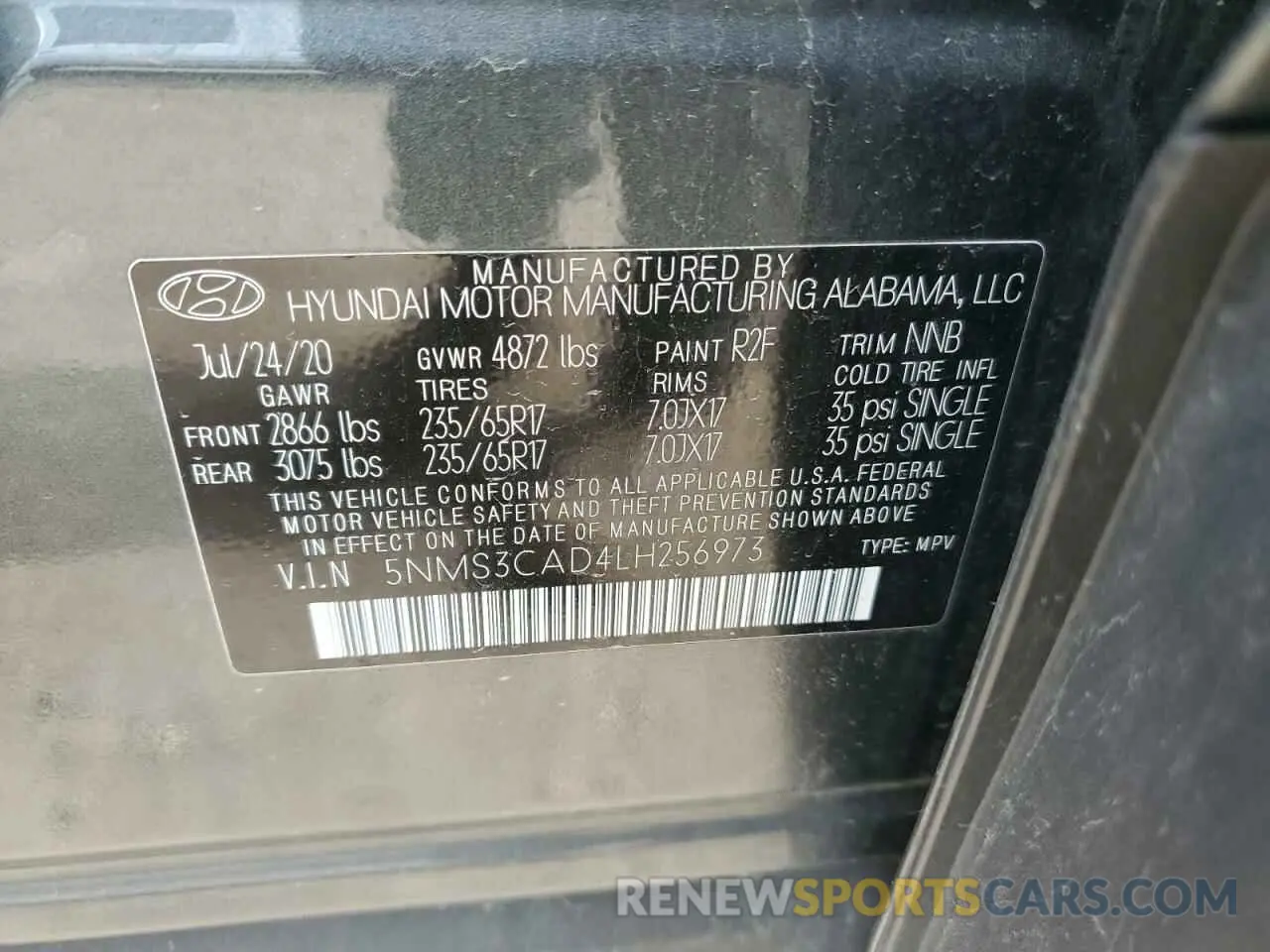 13 Photograph of a damaged car 5NMS3CAD4LH256973 HYUNDAI SANTA FE 2020