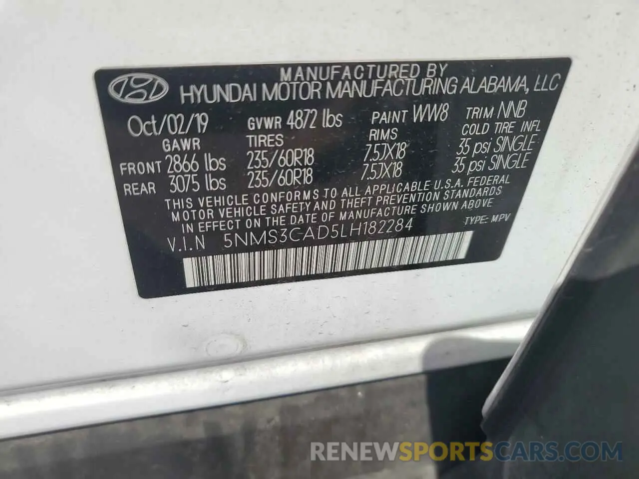 12 Photograph of a damaged car 5NMS3CAD5LH182284 HYUNDAI SANTA FE 2020