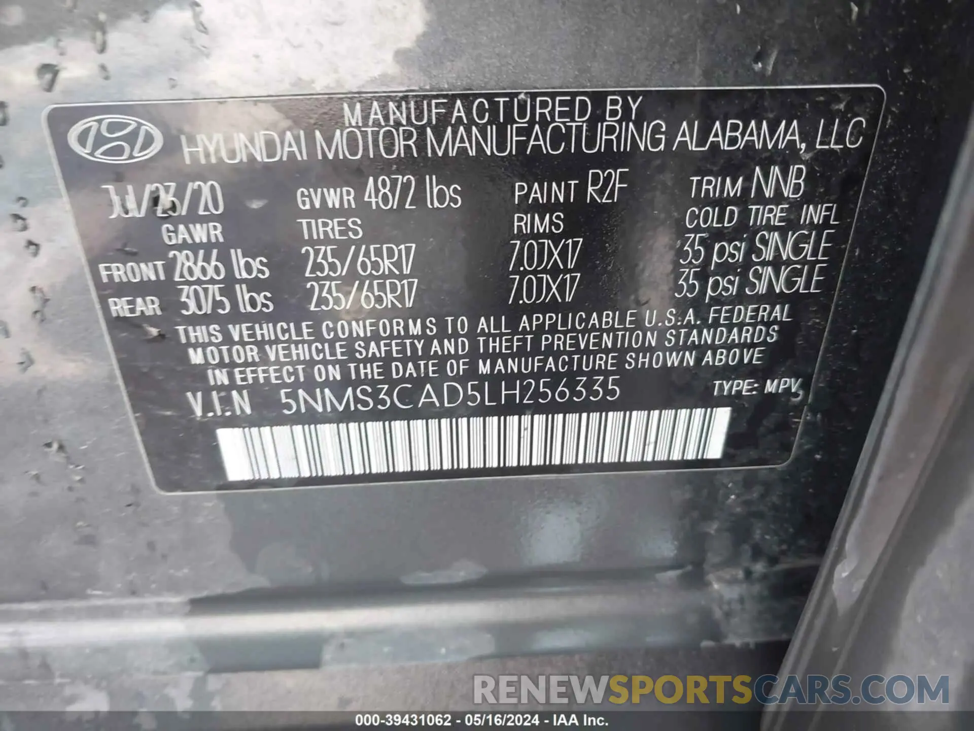 9 Photograph of a damaged car 5NMS3CAD5LH256335 HYUNDAI SANTA FE 2020