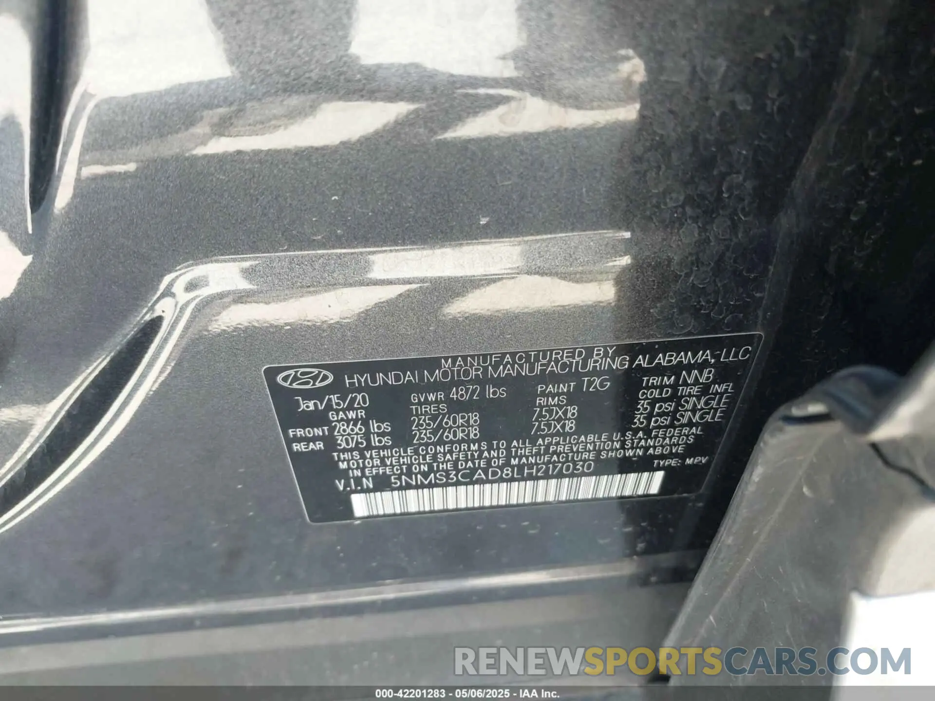 9 Photograph of a damaged car 5NMS3CAD8LH217030 HYUNDAI SANTA FE 2020