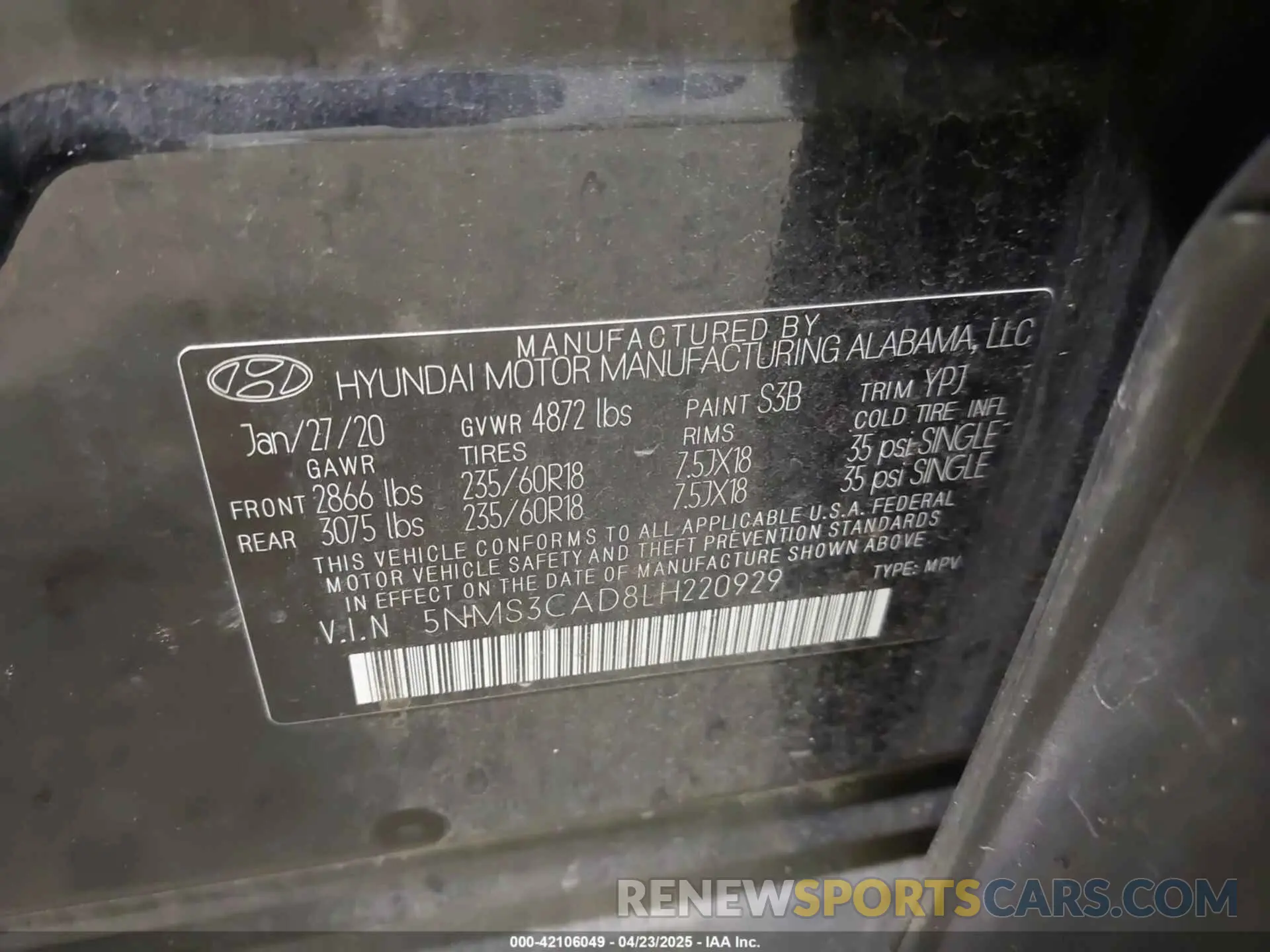 9 Photograph of a damaged car 5NMS3CAD8LH220929 HYUNDAI SANTA FE 2020