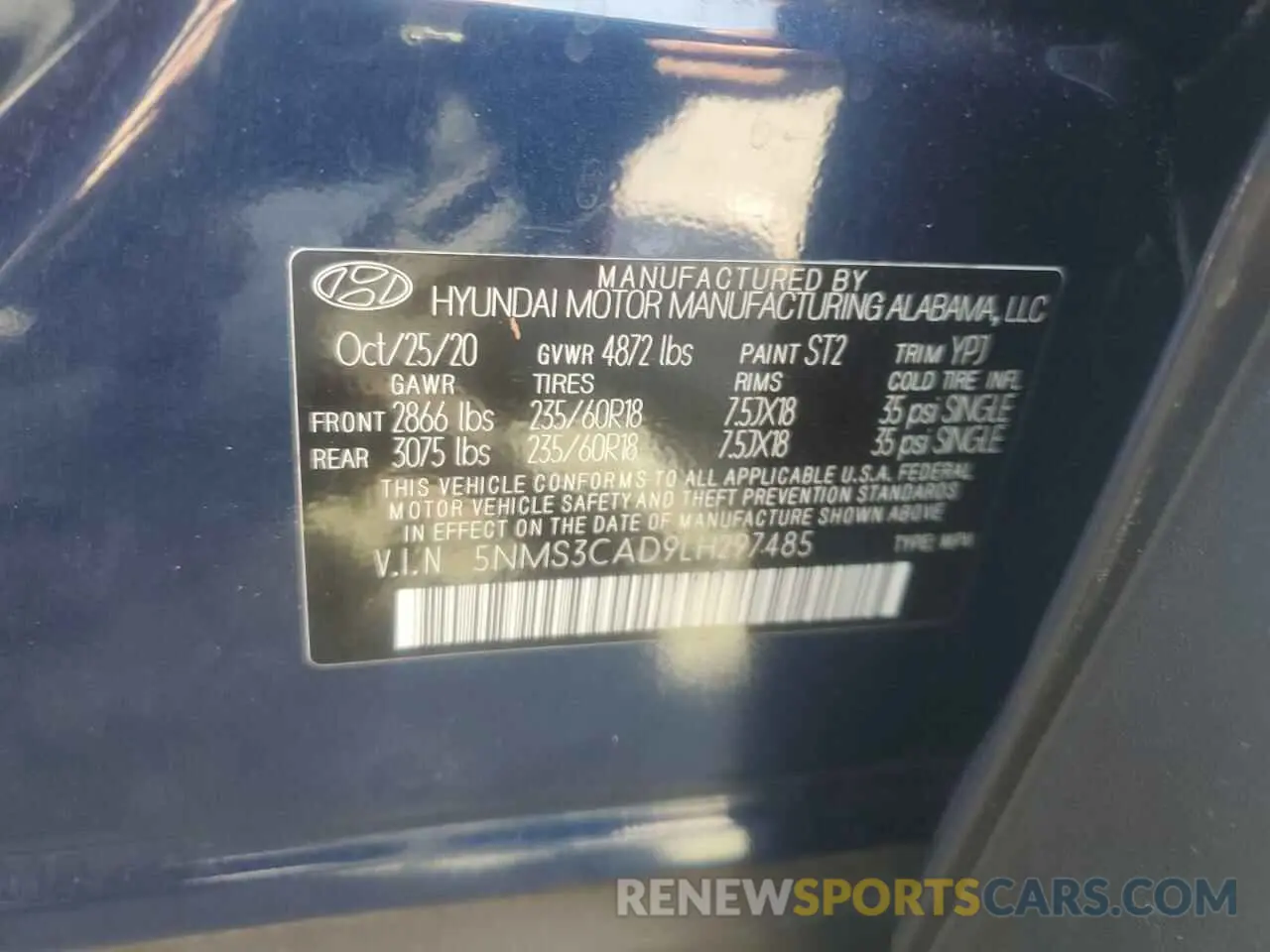 13 Photograph of a damaged car 5NMS3CAD9LH297485 HYUNDAI SANTA FE 2020
