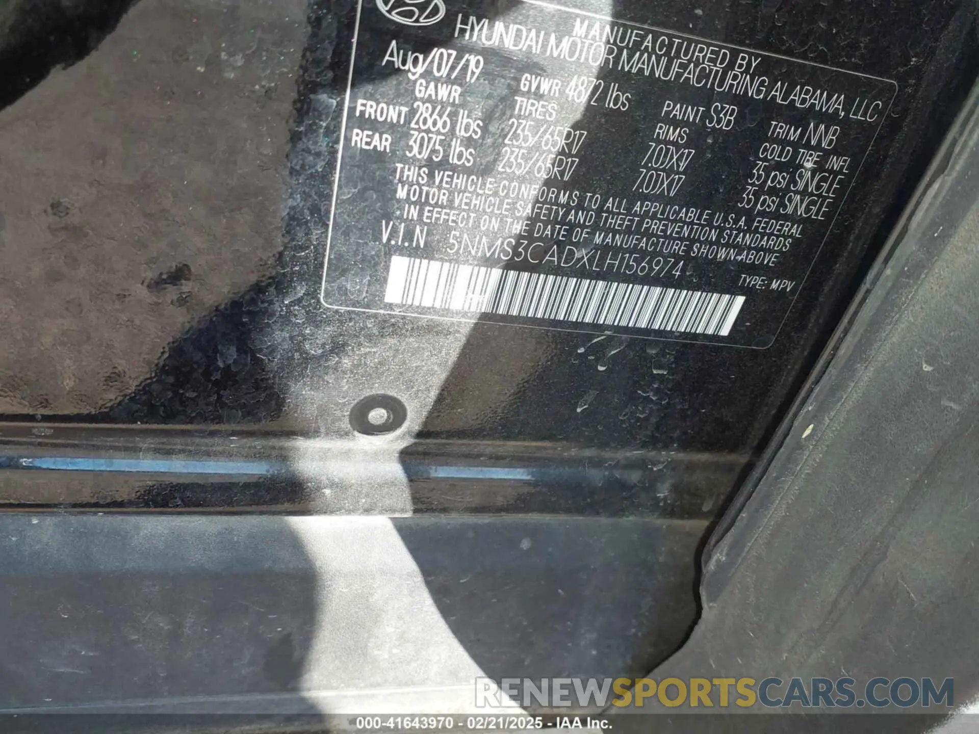 9 Photograph of a damaged car 5NMS3CADXLH156974 HYUNDAI SANTA FE 2020