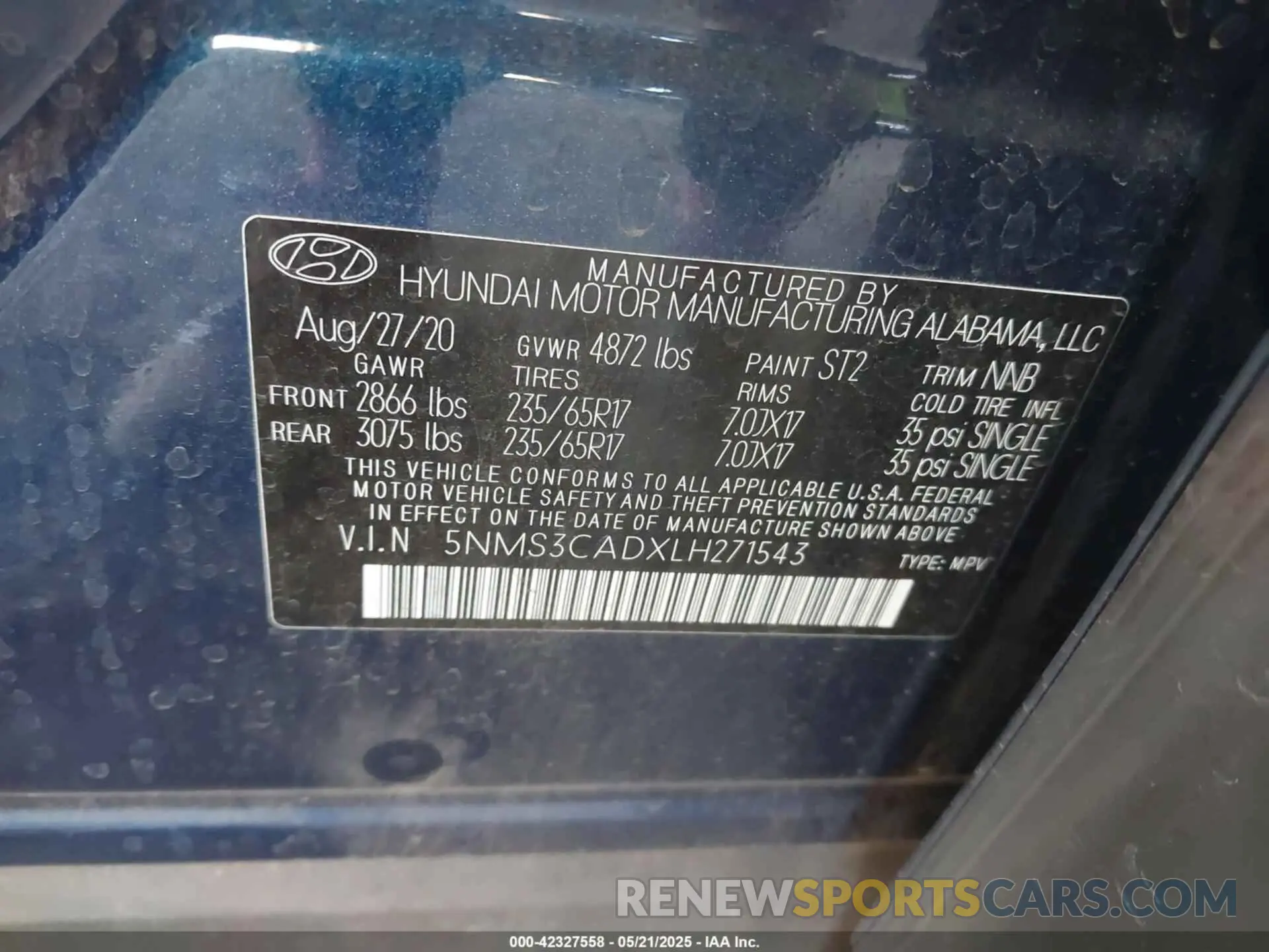 9 Photograph of a damaged car 5NMS3CADXLH271543 HYUNDAI SANTA FE 2020