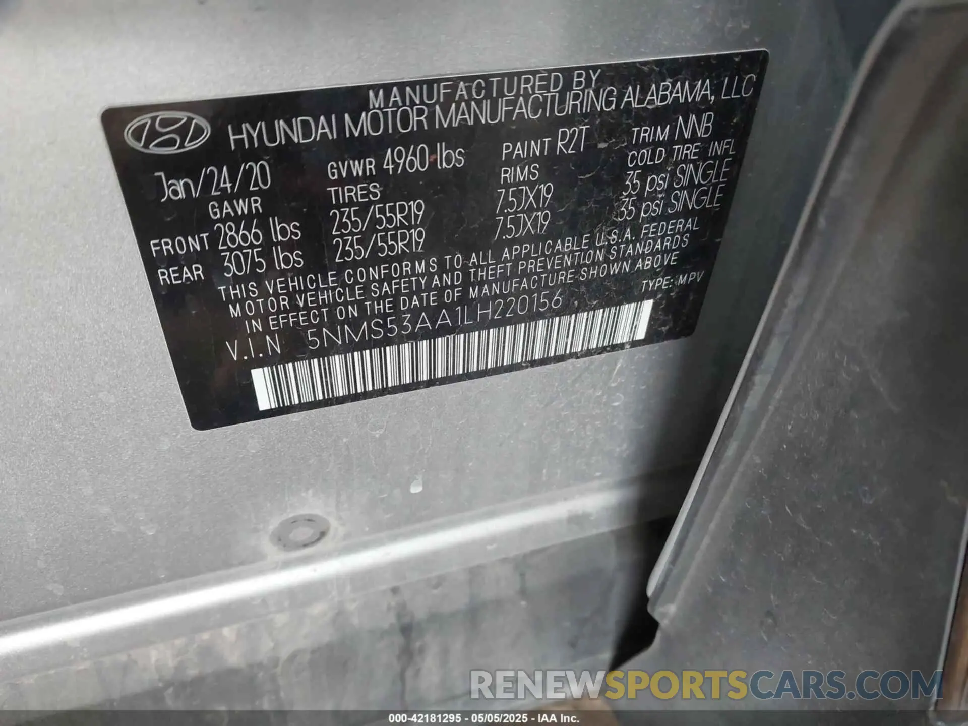 9 Photograph of a damaged car 5NMS53AA1LH220156 HYUNDAI SANTA FE 2020