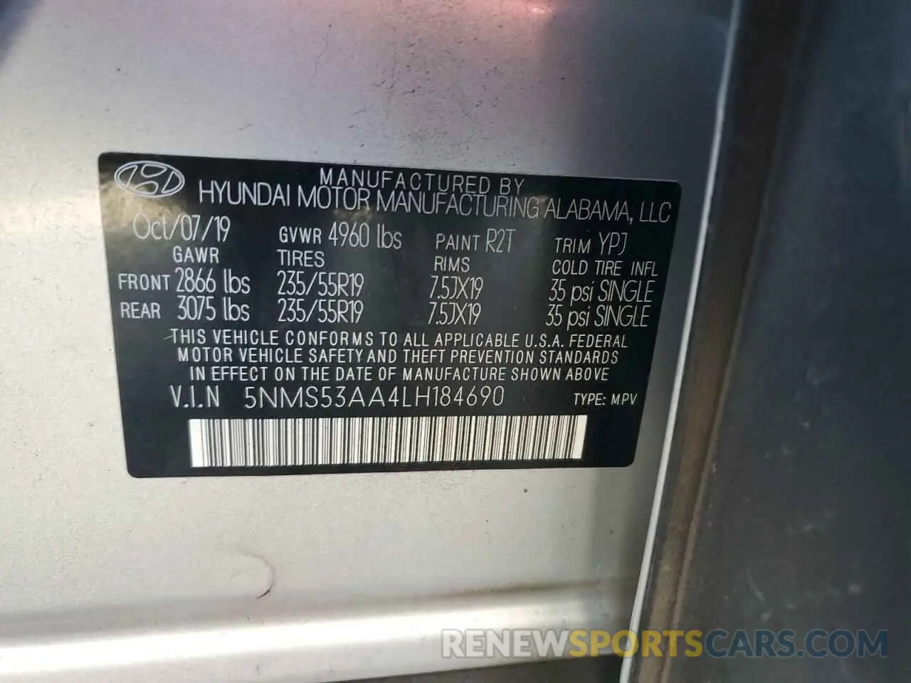 14 Photograph of a damaged car 5NMS53AA4LH184690 HYUNDAI SANTA FE 2020