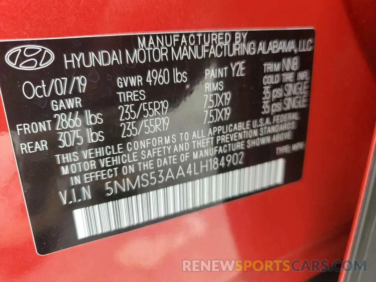 13 Photograph of a damaged car 5NMS53AA4LH184902 HYUNDAI SANTA FE 2020