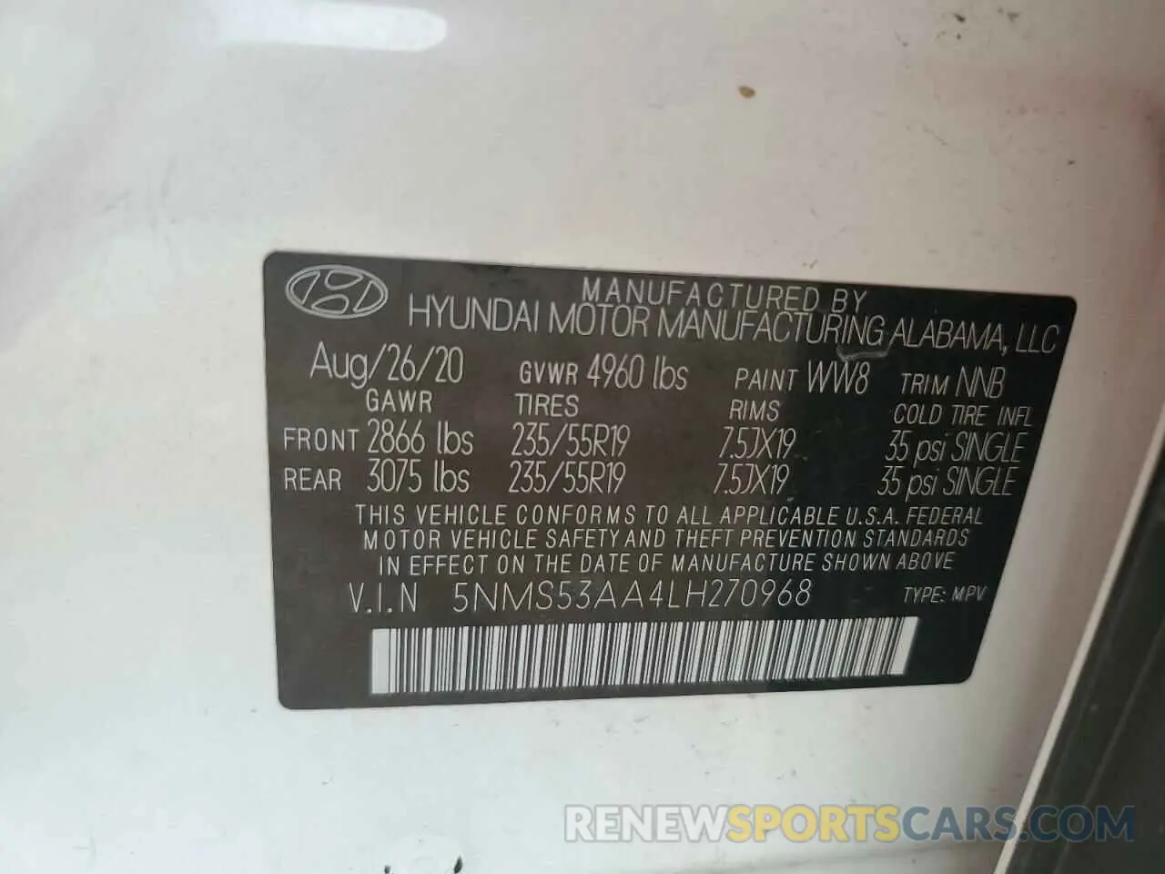 13 Photograph of a damaged car 5NMS53AA4LH270968 HYUNDAI SANTA FE 2020