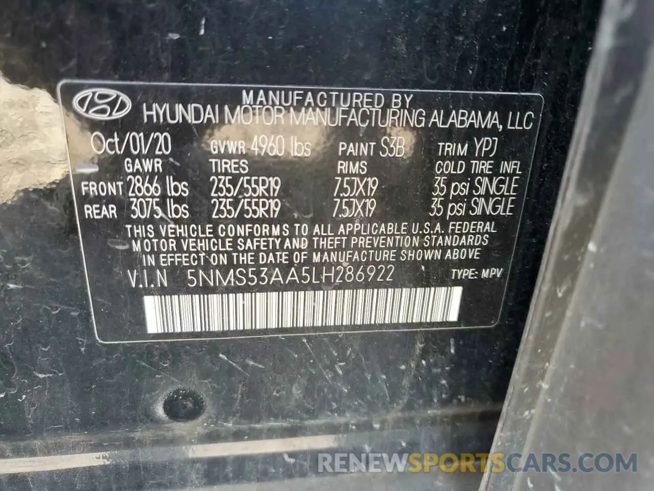 13 Photograph of a damaged car 5NMS53AA5LH286922 HYUNDAI SANTA FE 2020