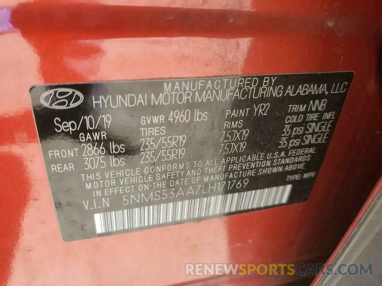 14 Photograph of a damaged car 5NMS53AA7LH171769 HYUNDAI SANTA FE 2020
