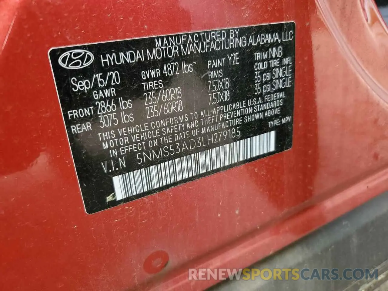 14 Photograph of a damaged car 5NMS53AD3LH279185 HYUNDAI SANTA FE 2020